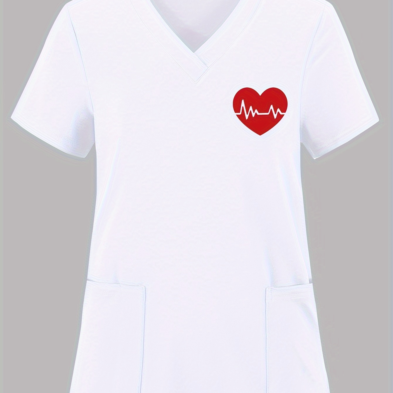 

Vintage- Pattern V-neck Scrub Top With Side Slits & Pockets - Stretchy Polyester , Machine Washable - Women's Nurse Uniform