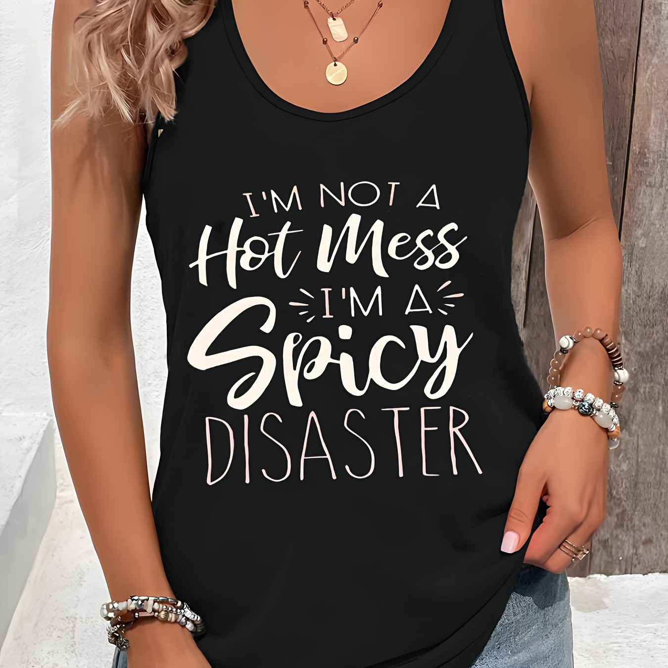 

Letter Neck Tank Top, Casual Sleeveless Tank Top For , Women's Clothing