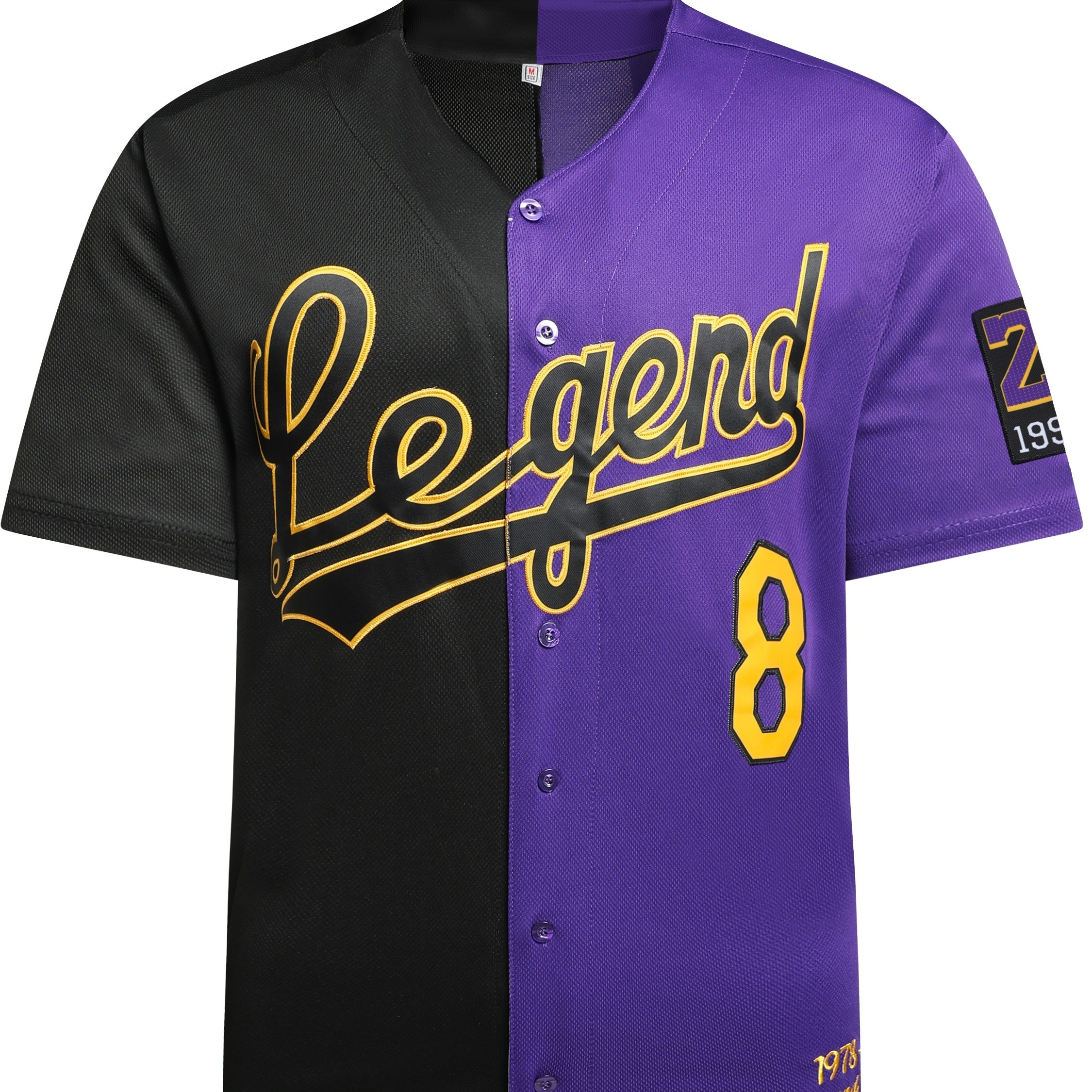 Men's #8 24 Embroidery Baseball Jersey, Retro Legend Black & Purple Button Up Short Sleeve Baseball Shirt for Training Competition Sports Uniform