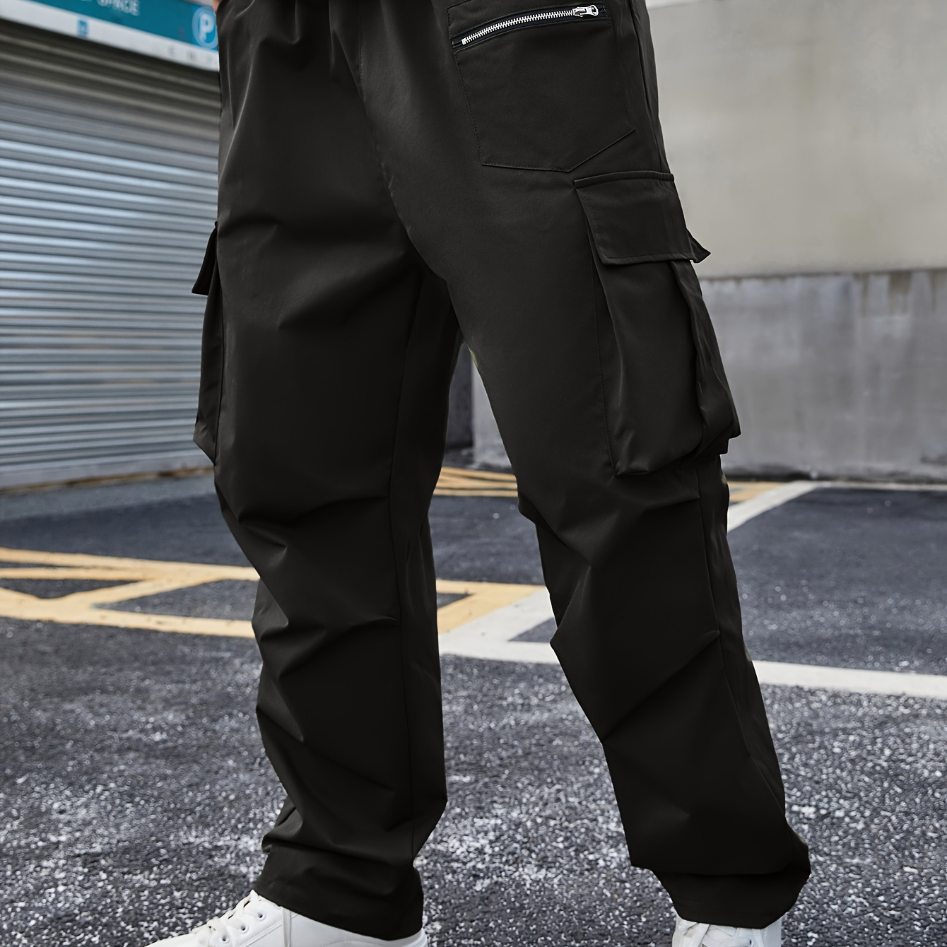 

Men's Plus Size Cargo Pants, Sports & Casual Style, Elastic Waist With Drawstring, Comfortable Wear