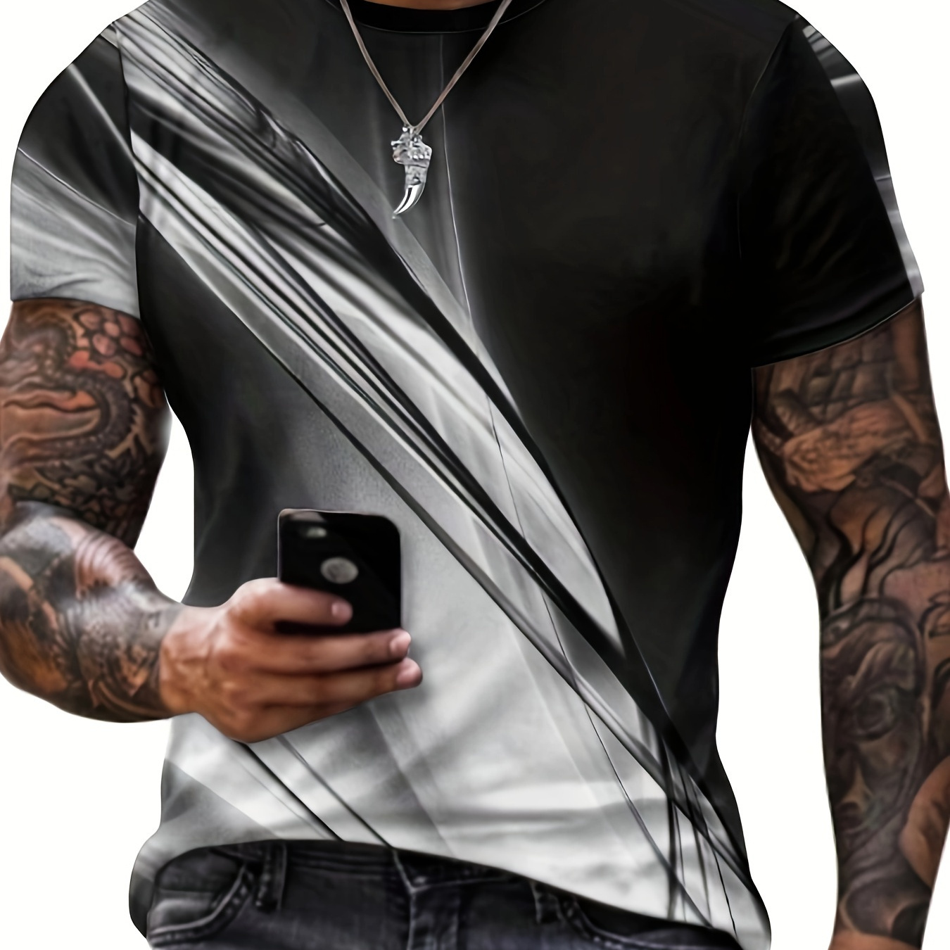 

Color Clash 3d Digital Print Crew Neck T-shirt For Men, Casual Short Sleeve Top, Men's Clothing For Summer Outing