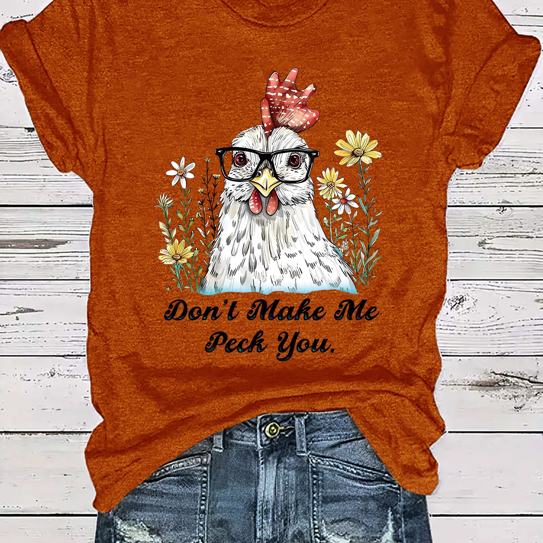 

Chicken Letter Printed Women's Summer Outfit Version Round Neck T-shirt
