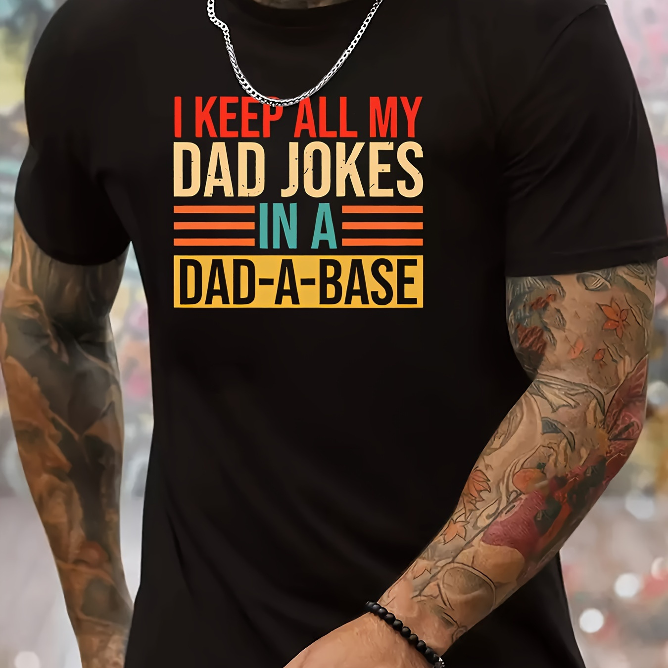 

Dad Jokes Print Men's Crew Neck T-shirt, Short Sleeve Versatile Casual Summer Clothes