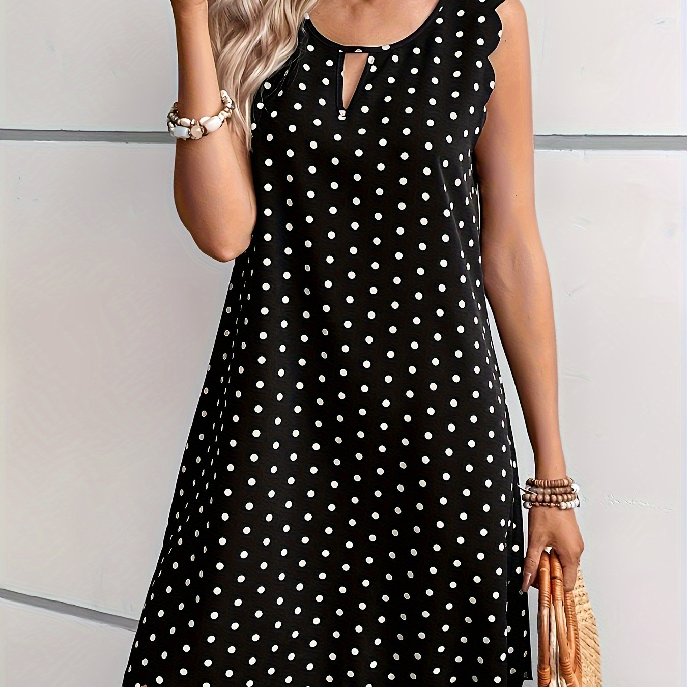 

Women's Polka Dot Lace Sleeve Design Fashionable Casual Dress