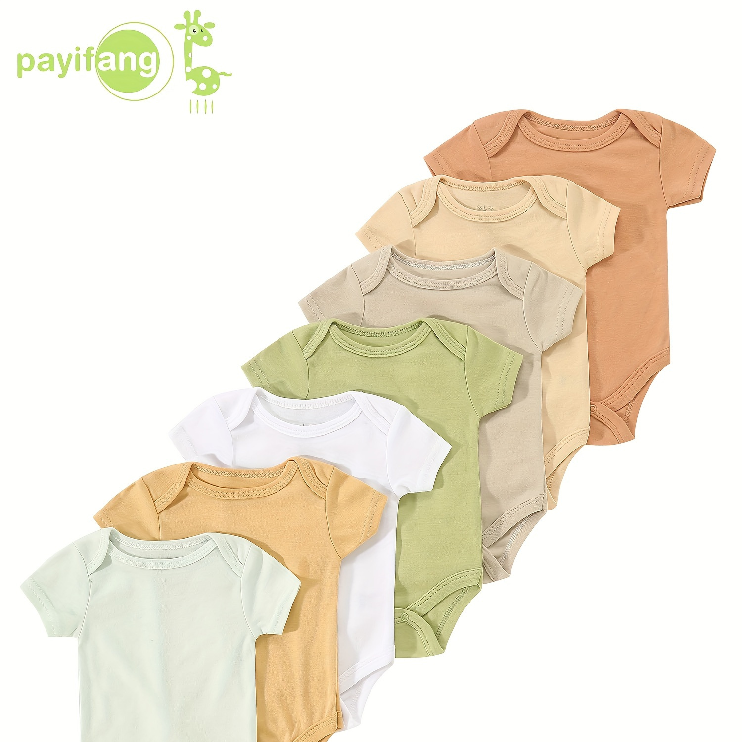 

7-pack Newborn Baby Bodysuits, Assorted Colors, Casual Style, Soft Cotton, Comfortable Snap Closure, Unisex Triangular One-piece Outfits