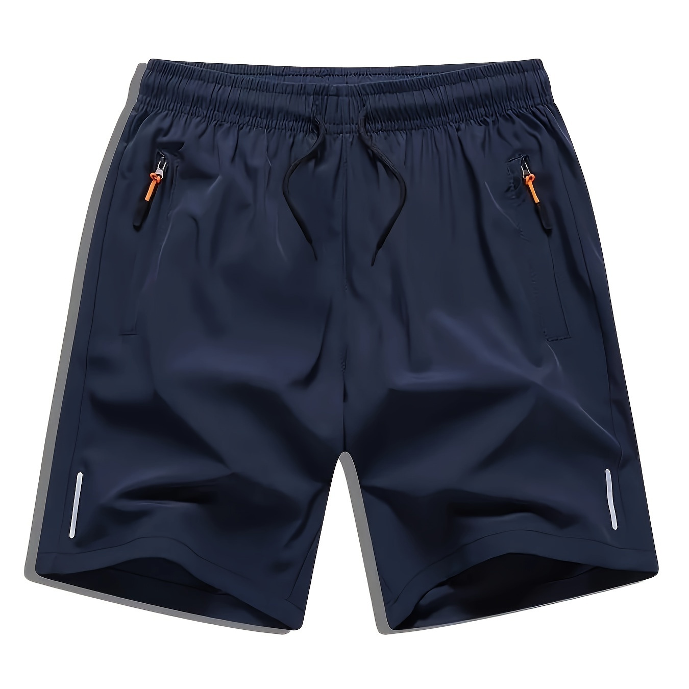 

Men's Solid Shorts With Zipper Pockets, Active Elastic Waist Drawstring Shorts For Summer Fitness Workout