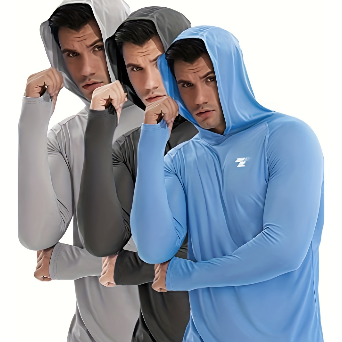 

3 Pack Men's Sun Protection Lightweight Hoodie, Men's Stretch Long Sleeve Sports Shirt For Outdoor Fishing Hiking Running