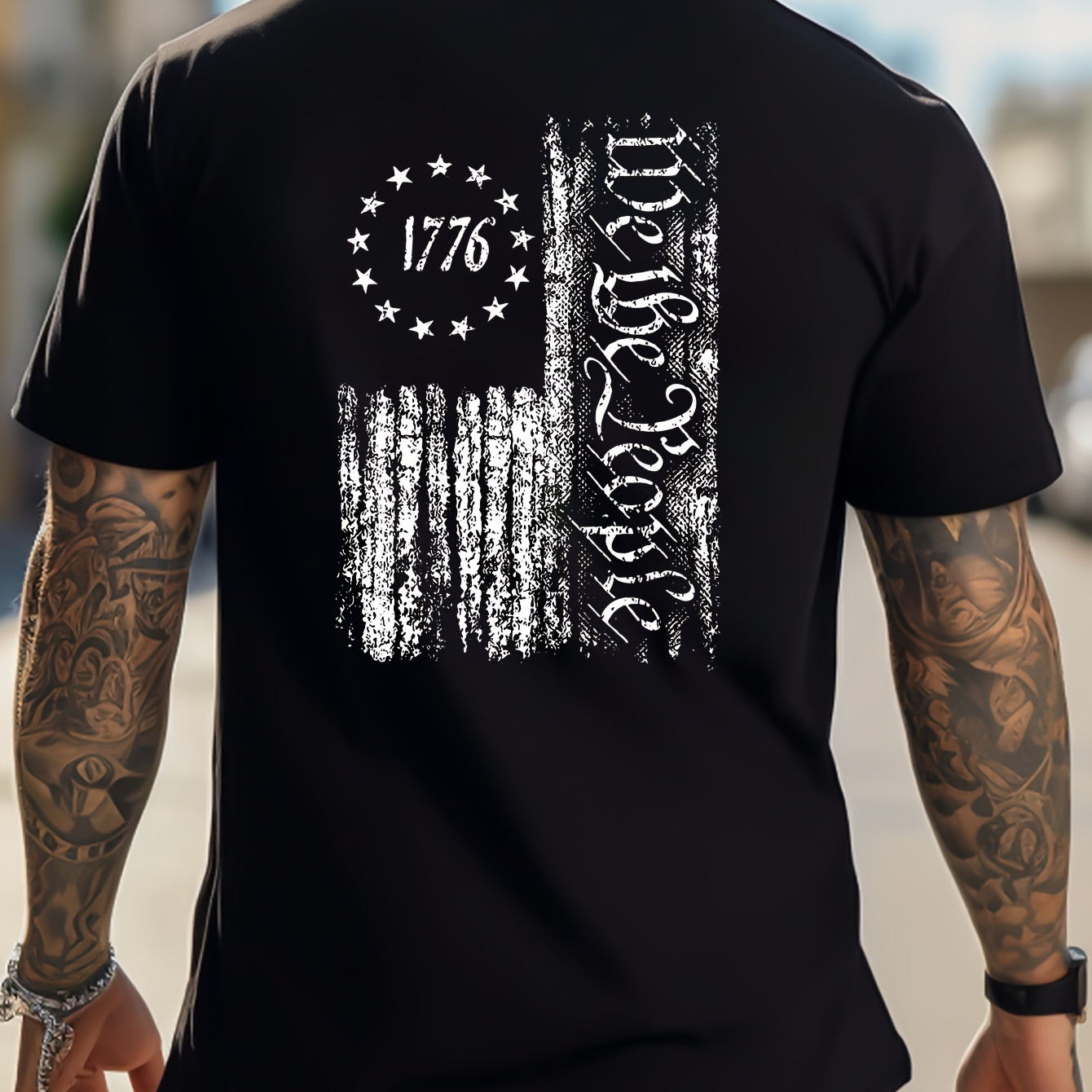 

1776 Flag And Star Print Tee Shirt, Tees For Men, Casual Short Sleeve T-shirt For Summer