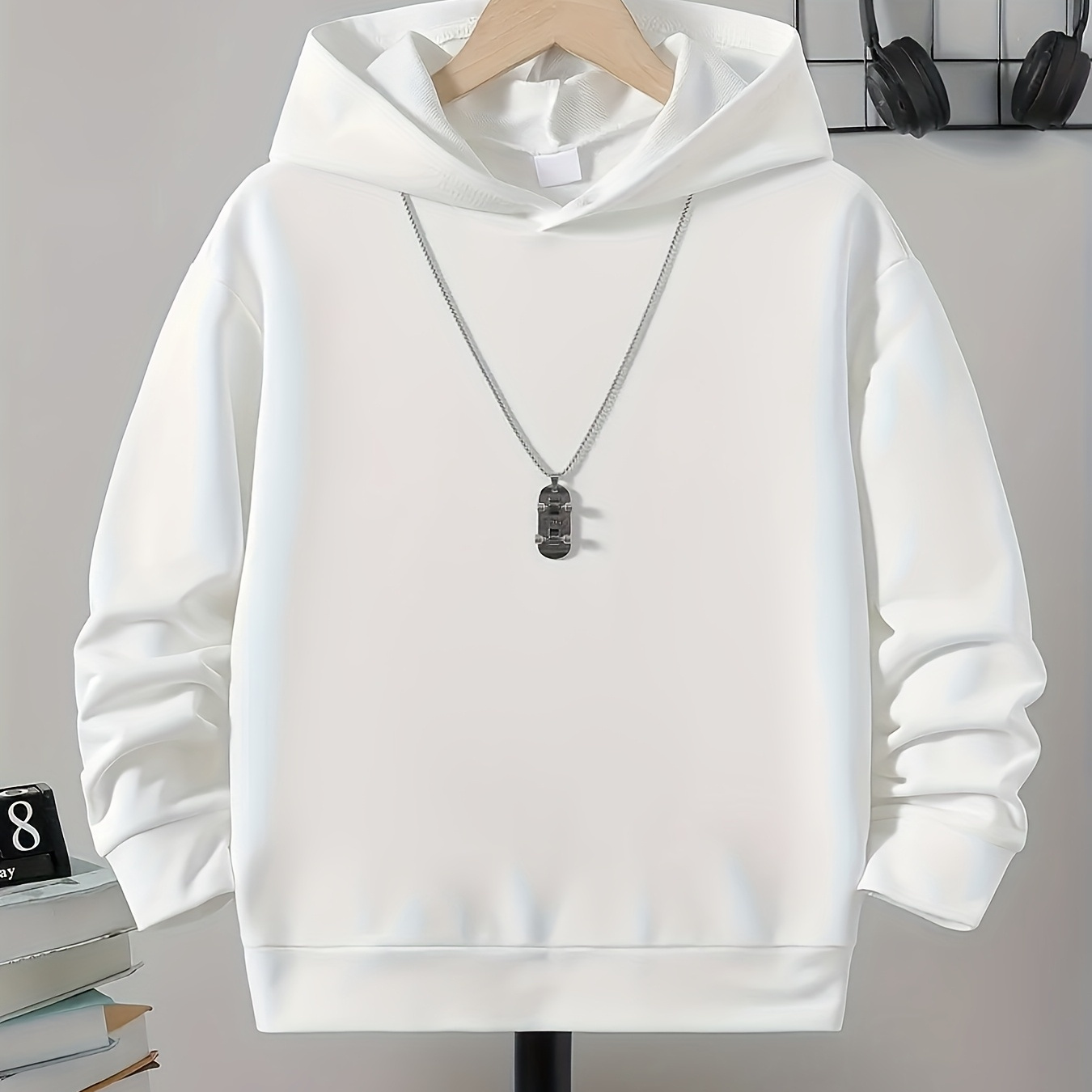 

Unisex Casual Polyester Hoodie - Solid Color Knit Fabric With Stretch, Regular Fit Hooded Sweatshirt For Spring/fall