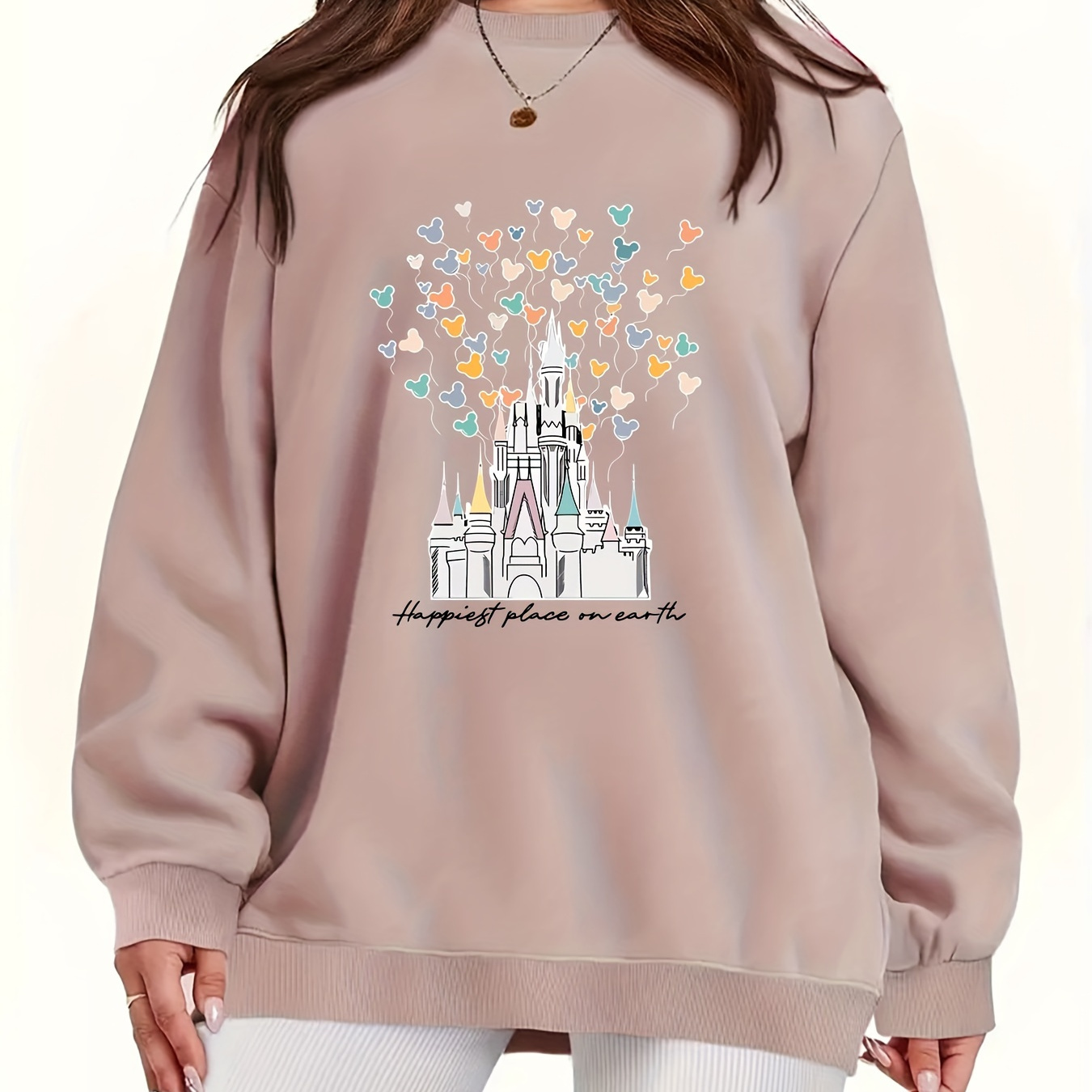 

Sweatshirt Chic Grande Taille à Imprimé Cœur - Col Rond Décontracté, Pull à Manches Longues pour Femme, Lavable en Machine