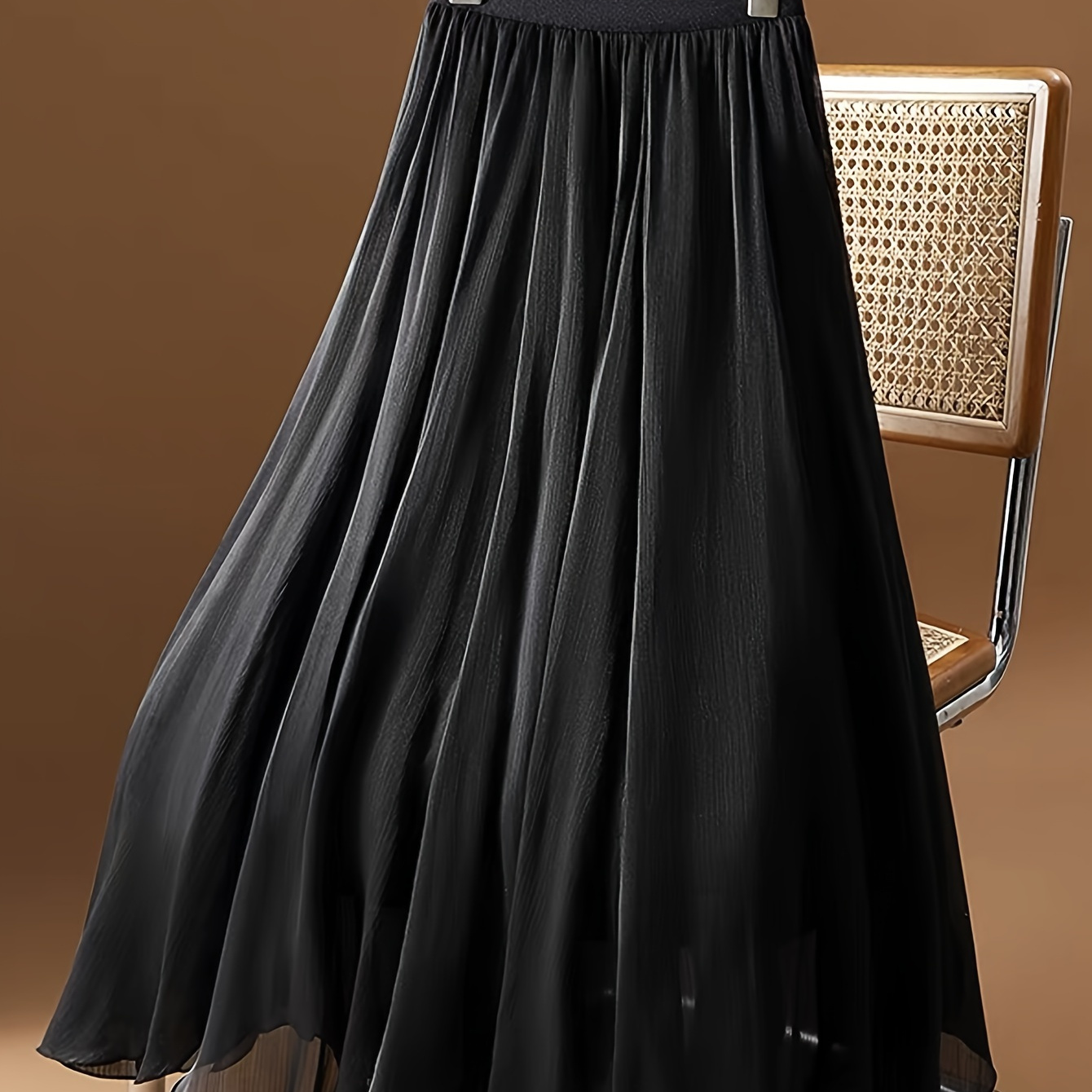 

Size Midi Skirt With Elastic Waistband - Sheer, Solid Color, Machine Washable -