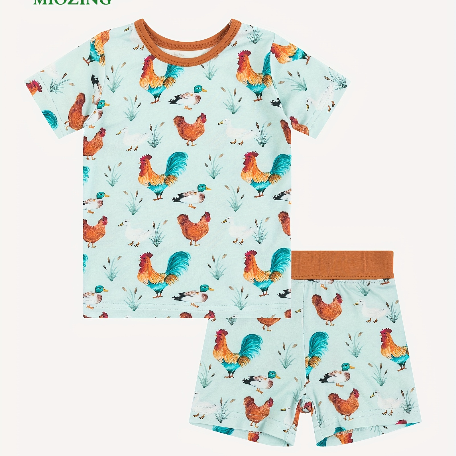 

Miozing Bamboo Fiber 2pcs, Toddler Kid's T-shirt & Comfy Shorts, Cartoon Chicken Pattern, Baby Girl's Clothes