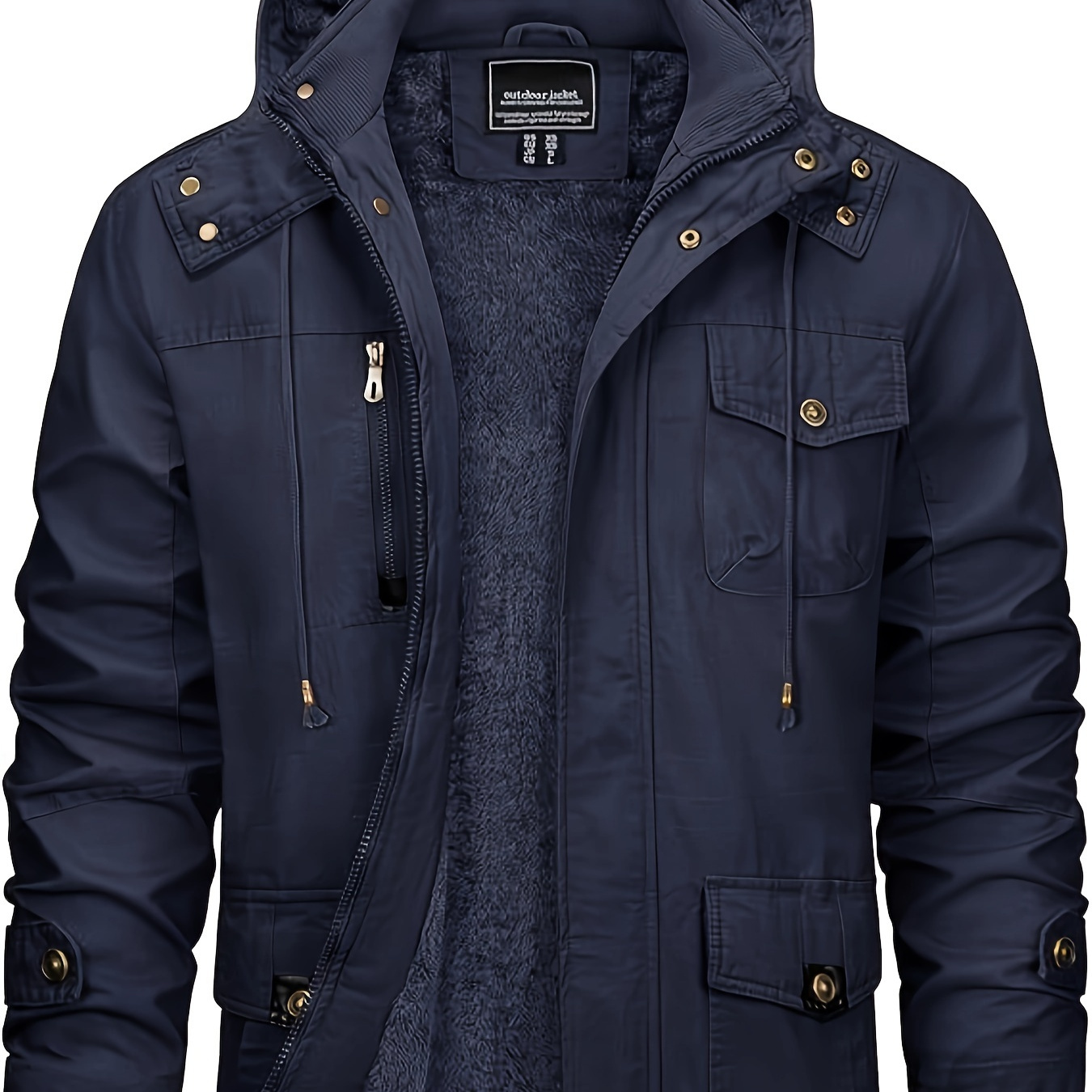 

Men's Navy Parka - Warm Fleece-lined Jacket With Removable Hood, & Zip-up, Multi- For Casual Outdoor Wear