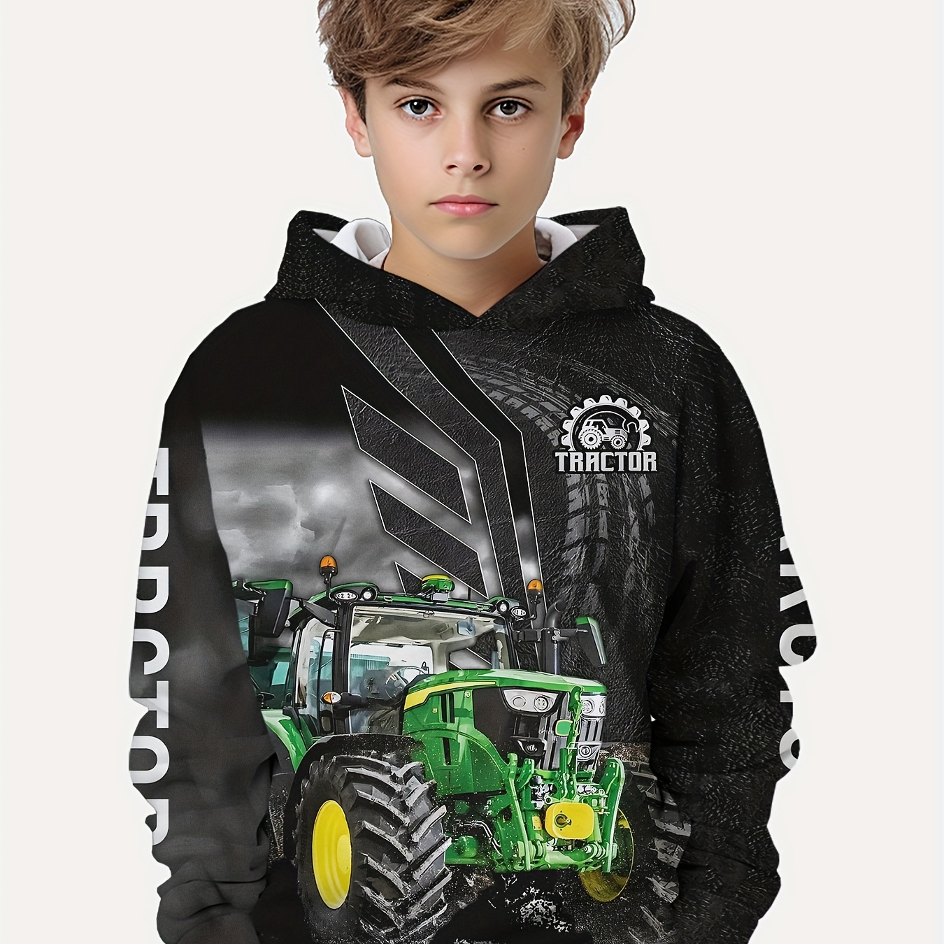 

Boy's Hoodie With 3d Tractor Print - Fall Season, Regular Fit, Random Print, , Polyester Fabric, Suitable 3 And Up