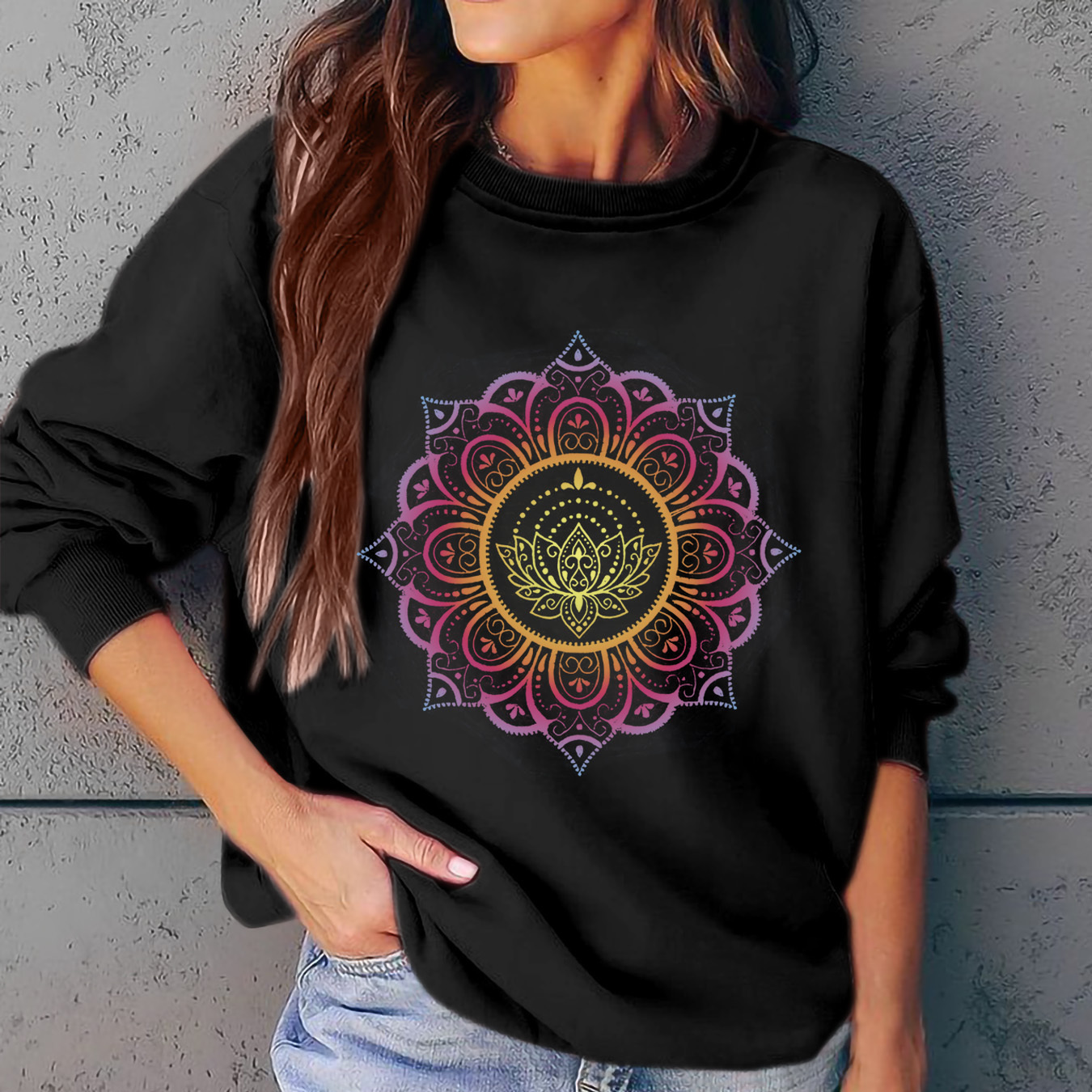 

Sweatshirt, Crew Neck Casual Sweatshirt For Fall & Spring, Women's Clothing