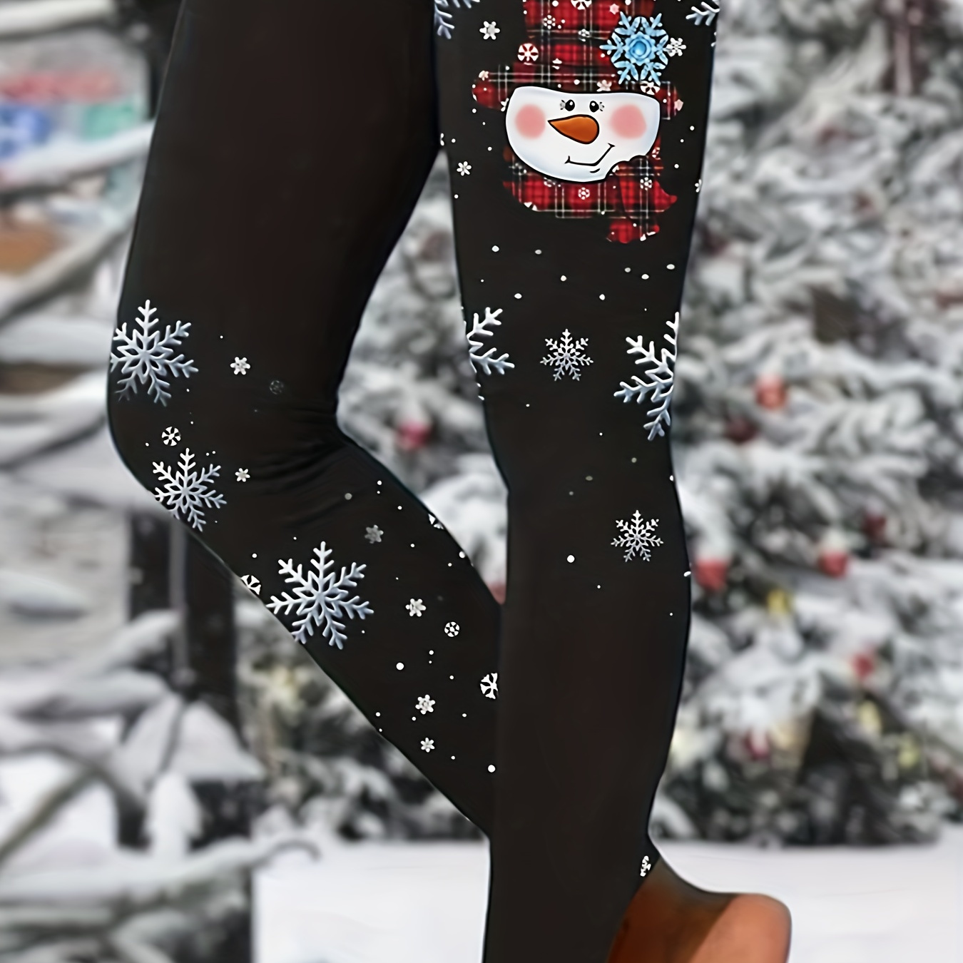 

Christmas Print Skinny Leggings, Casual Elastic Waist Stretchy Leggings, Women's Clothing