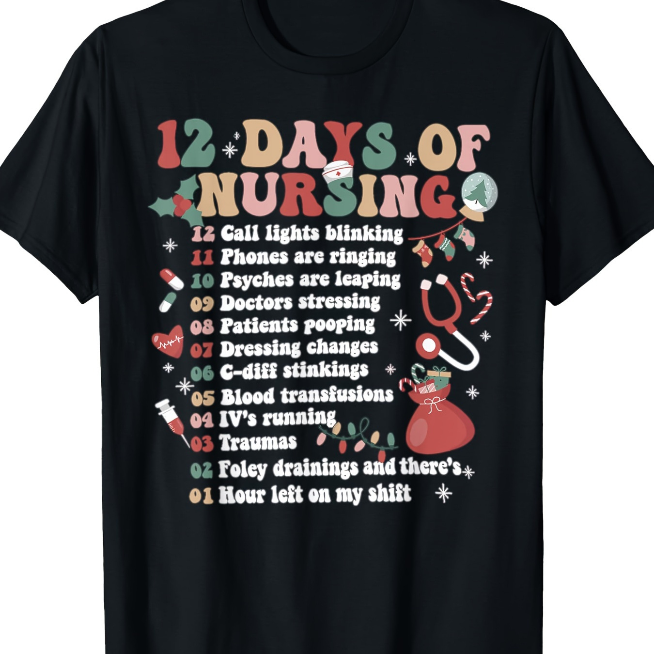 

Nurses Merry Christmas Funny Of Nursing T-shirt-100% Cotton 220g