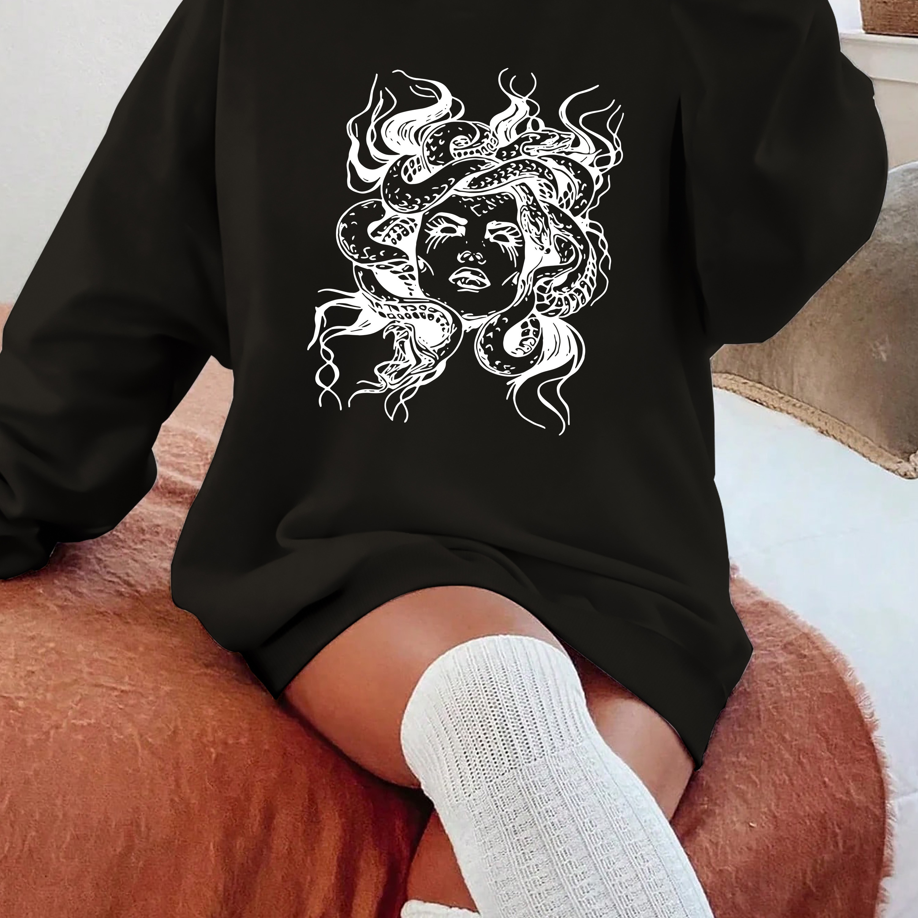 

Sweat-shirt Medusa pour femmes - Pull décontracté à manches longues et col rond en polyester 100% avec motif géométrique - Sweat-shirt en pour toutes les