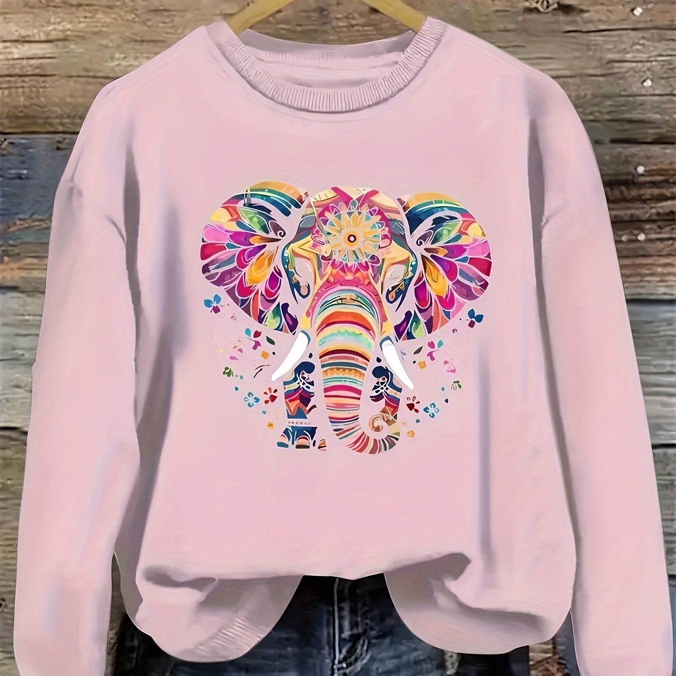 

Plus Size Pullover Sweatshirt, Casual Long Sleeve Crew Neck Sweatshirt For Fall & Spring, Women's Plus Size Clothing