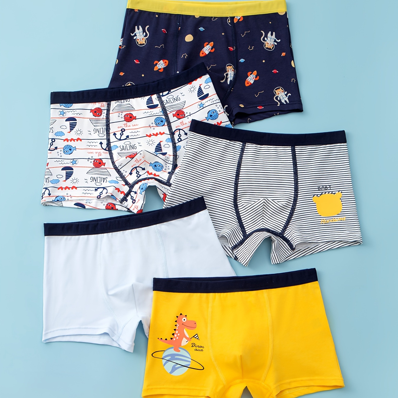 

5pcs Mixed Color Boys Briefs Cartoon Breathable Boxer Briefs