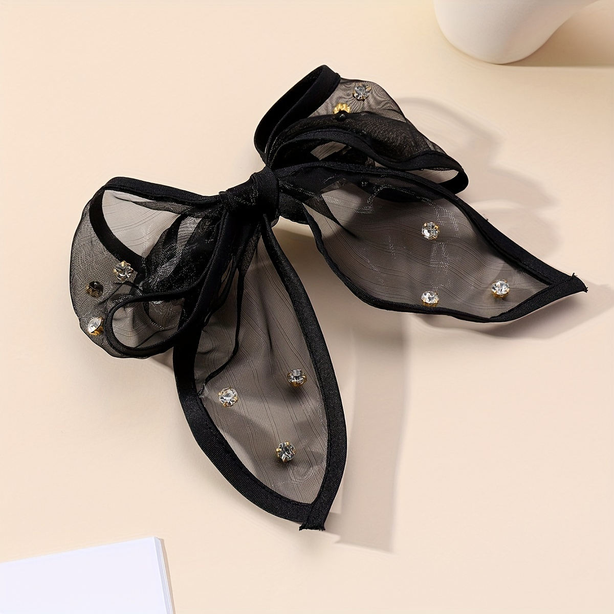 8Pcs Big Satin Layered Hair Bows for Women Girls 5.5 Inch Barrette Hair  Clip Long Black Ribbon Bows French Style Hair Accessories (Small bow style)