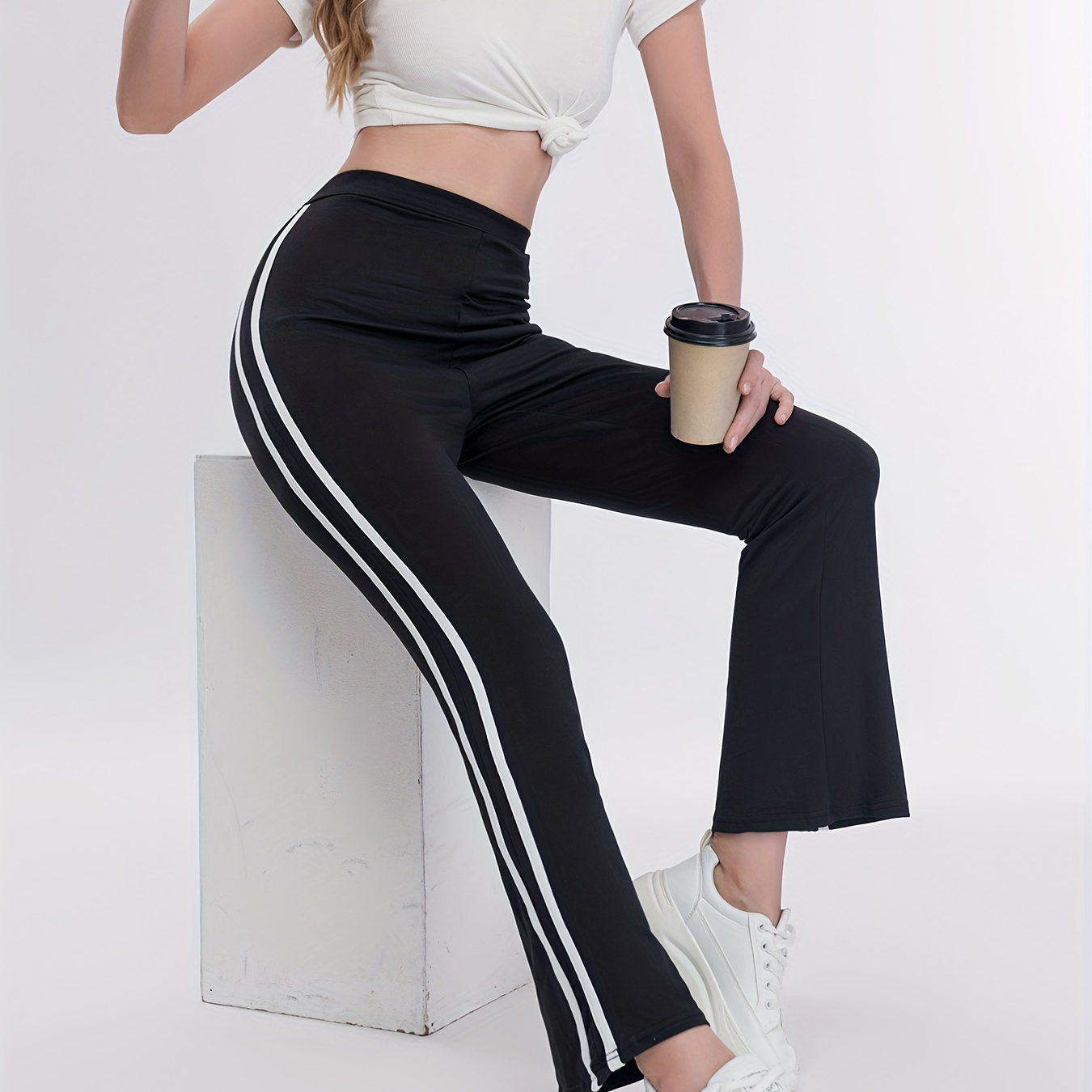 

Striped Print Flared Leg Pants, Casual High Waist Long Length Pants, Women's Clothing