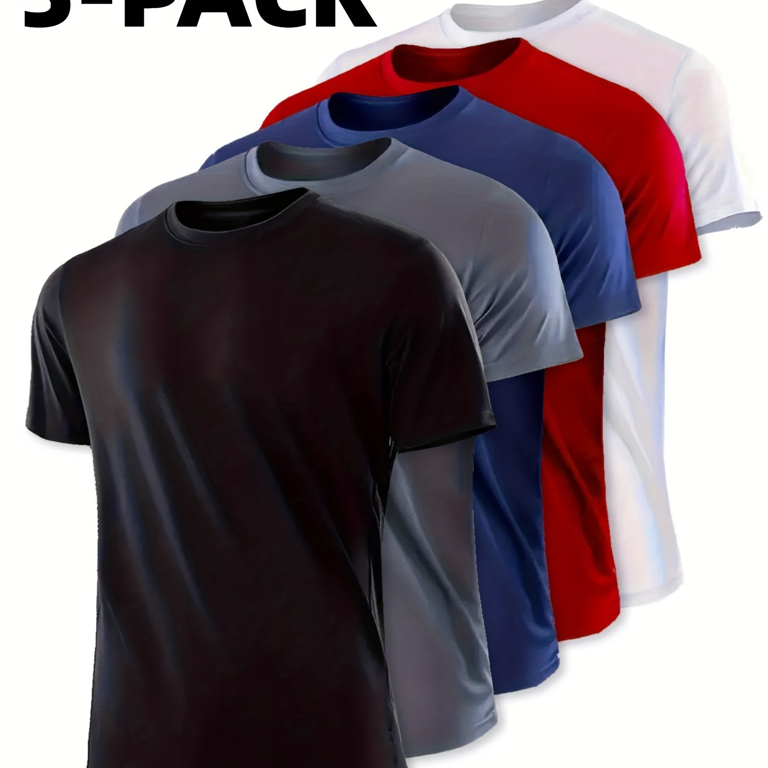 

5pcs Mens Shirts Solid Color T-shirt Outdoor Breathable Quick Drying Clothes Sportswear