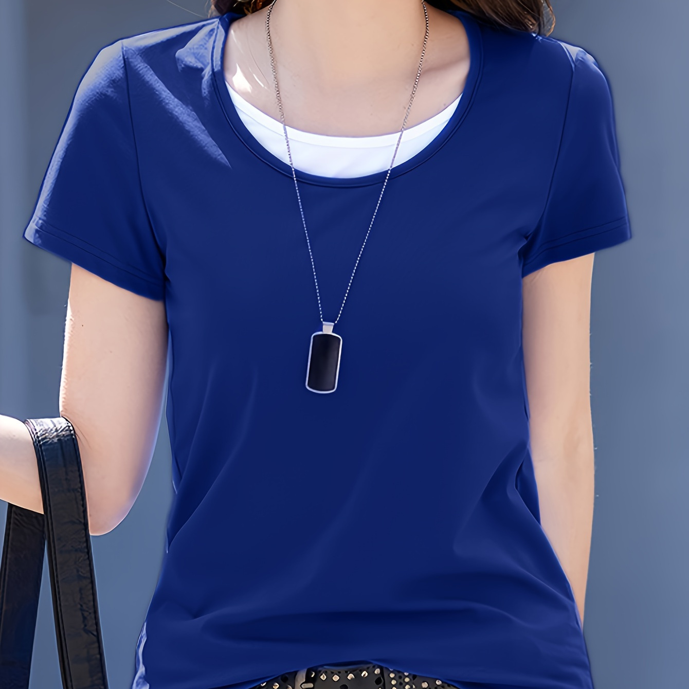 

2 In 1 Crew Neck T-shirt, Casual Short Sleeve T-shirt For Spring & Summer, Women's Clothing
