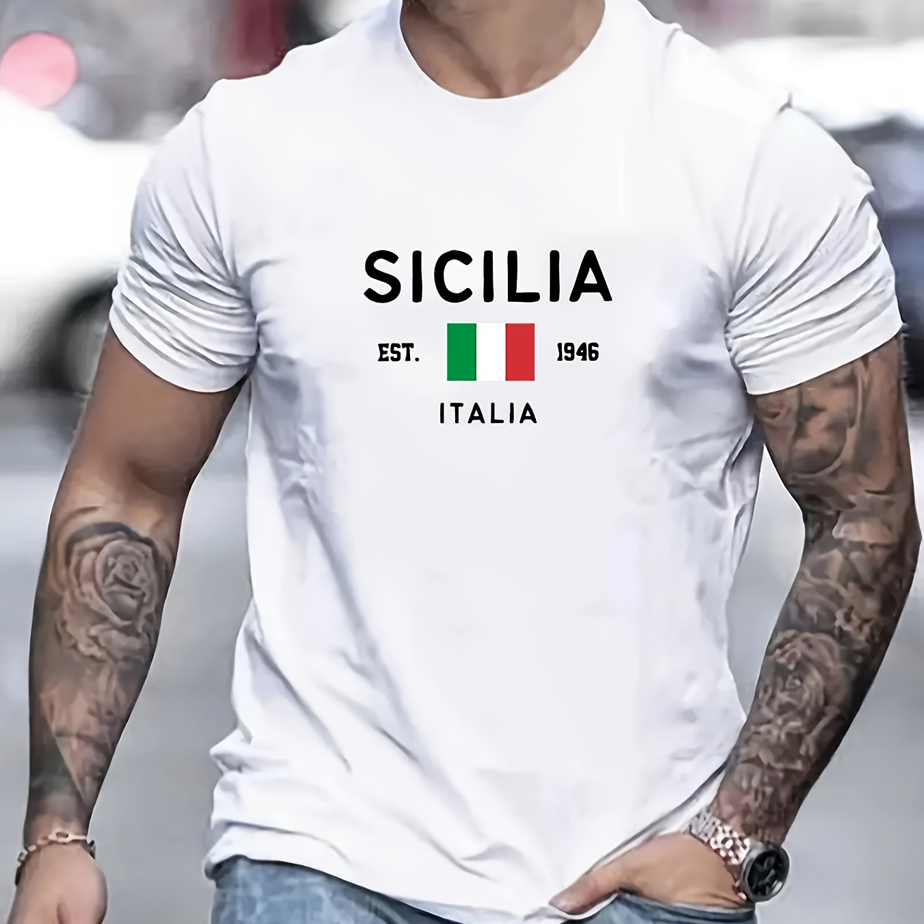 

Sicilia Print Men's Round Neck Top Simple Versatile Casual Fashion Skin-friendly Breathable Tee New Classic Trendy Short Sleeve Sports T-shirt For Spring Summer Daily Commute