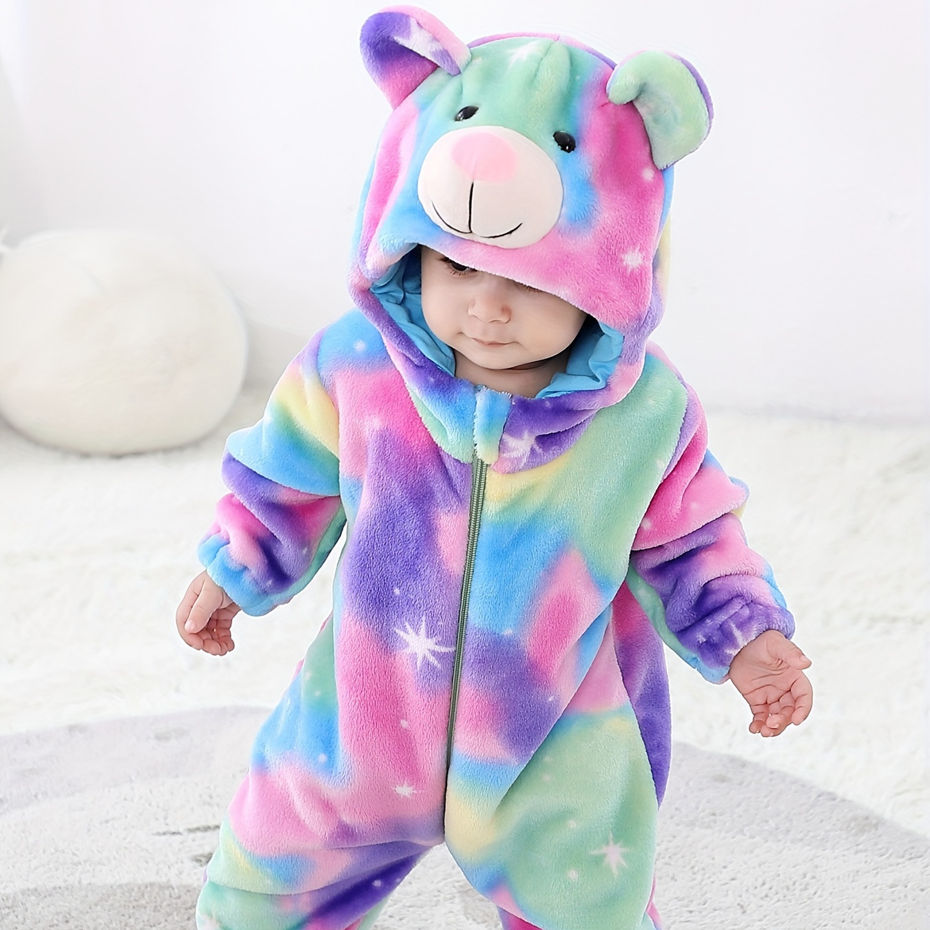 Newborn Baby Warm & Cute Bear Shape Hooded Jumpsuit Zip Up Onesie Romper  Fall Winter Outwear