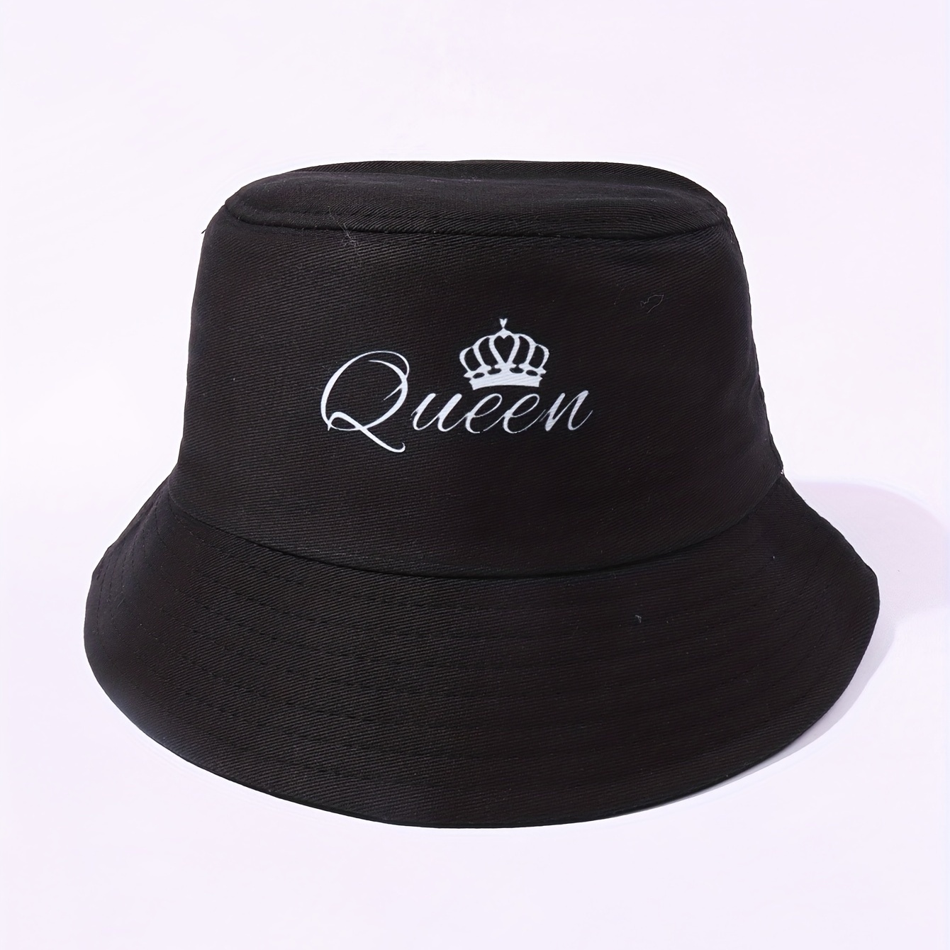 

Queen Crown Printed Bucket Hat Black Casual Basin Hats Lightweight Sunscreen Fisherman Cap For Women & Men