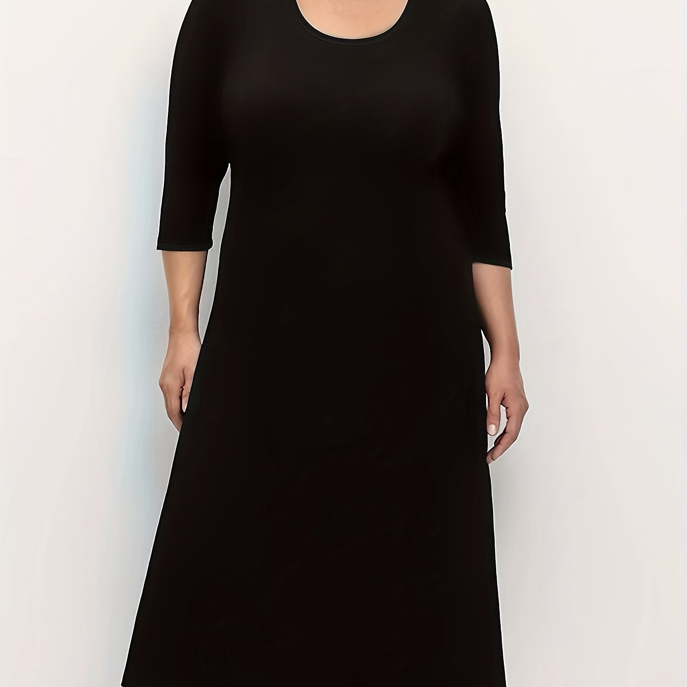 

Plus Size Solid Color Dress, Elegant Crew Neck Dress For Spring, Women's Plus Size Clothing