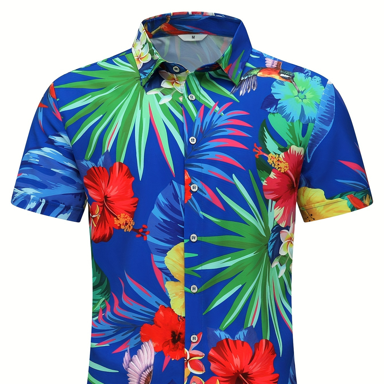 

Men's Casual Hawaiian Button-up Lapel Collar Short Sleeve Shirt With Fancy Floral Print, Perfect For Summer Vacation