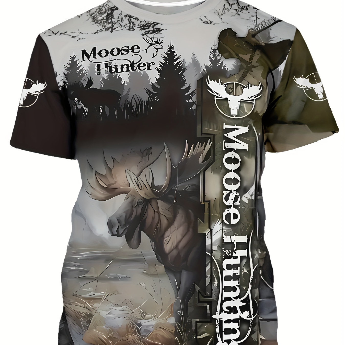 

Men's Deer Graphic Print T-shirt, Casual Short Sleeve Crew Neck Tee, Men's Clothing For Outdoor