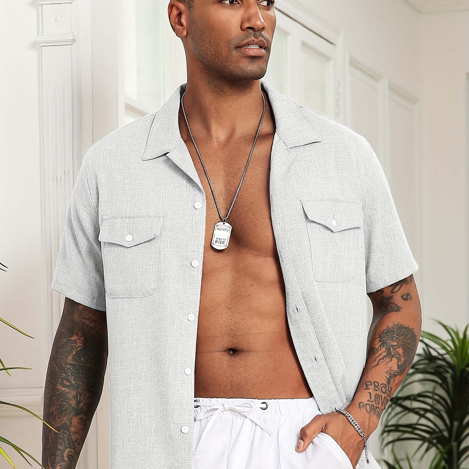 

Men's Beach Essentials Linen Short Sleeve Button Down Guayabera Shirts Big And Tall Camp Wrinkle Free Clothing