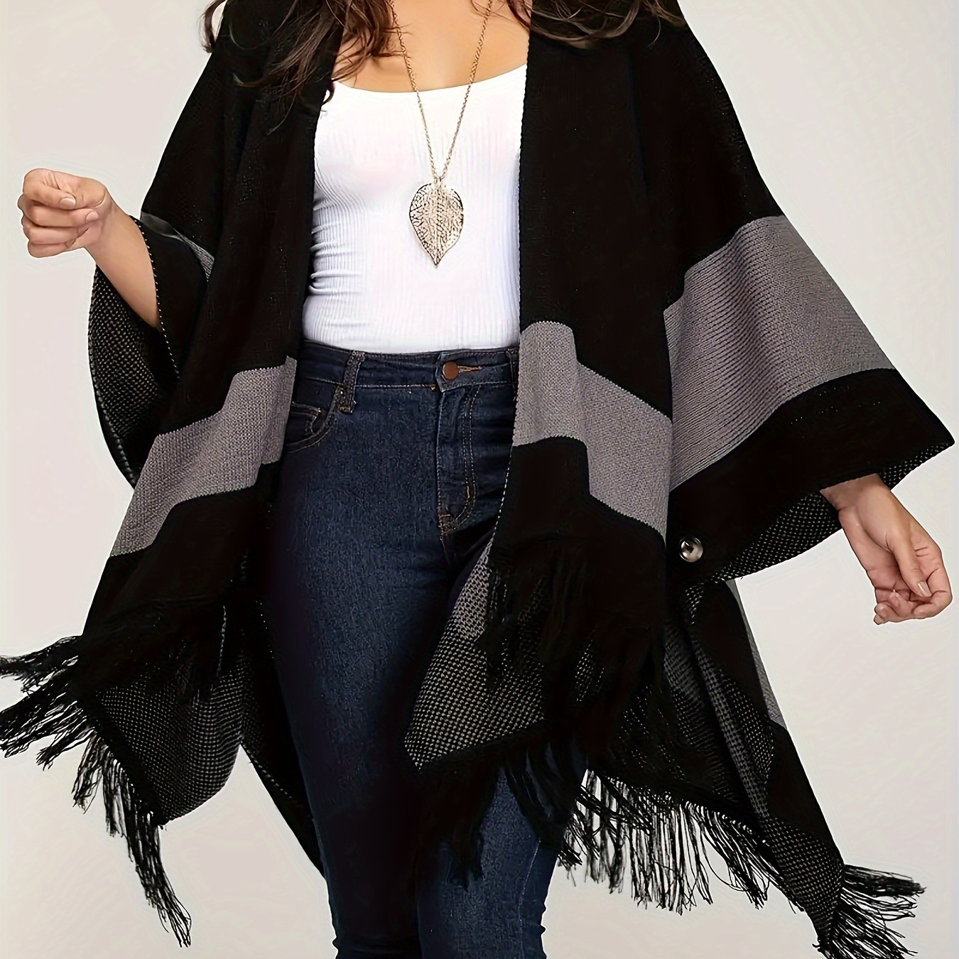 

Women's Elegant Acrylic Cardigan Coat, Oversized Striped Long Sleeve With Button Detail, Medium Stretch Knit Fabric, Drop Shoulder , Regular Length For Fall/winter
