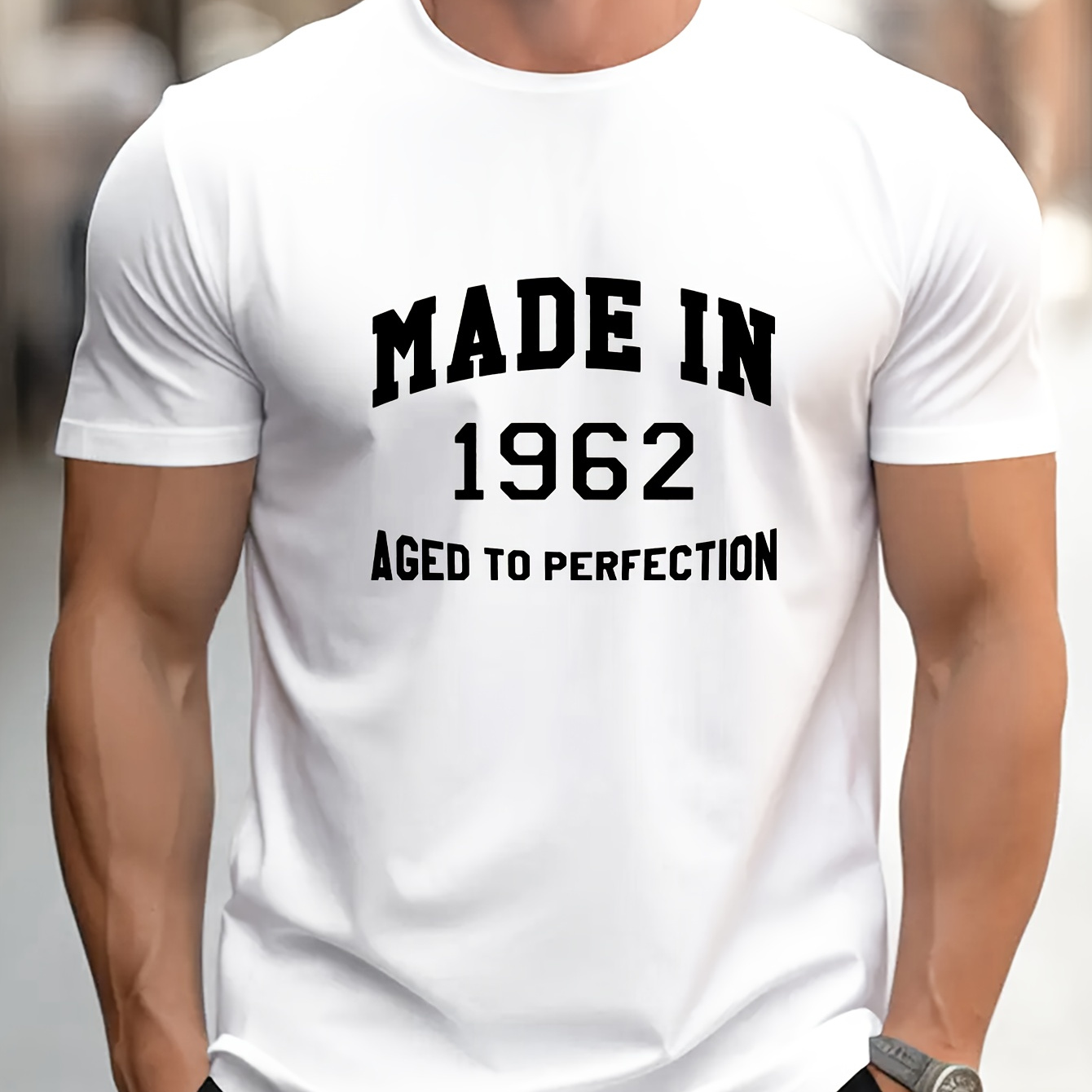 

Made In 1962 Alphabet Print Crew Neck Short Sleeve T-shirt For Men, Casual Summer T-shirt For Daily Wear And Vacation Resorts