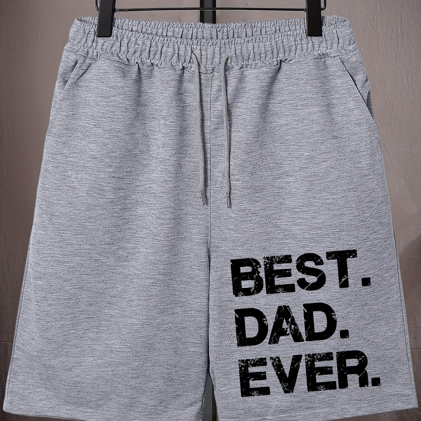 

Men's Letter "best Dad Ever" Graphic Casual Sports Loose Pocket Elastic Waist Drawstring Track Shorts For Spring Summer