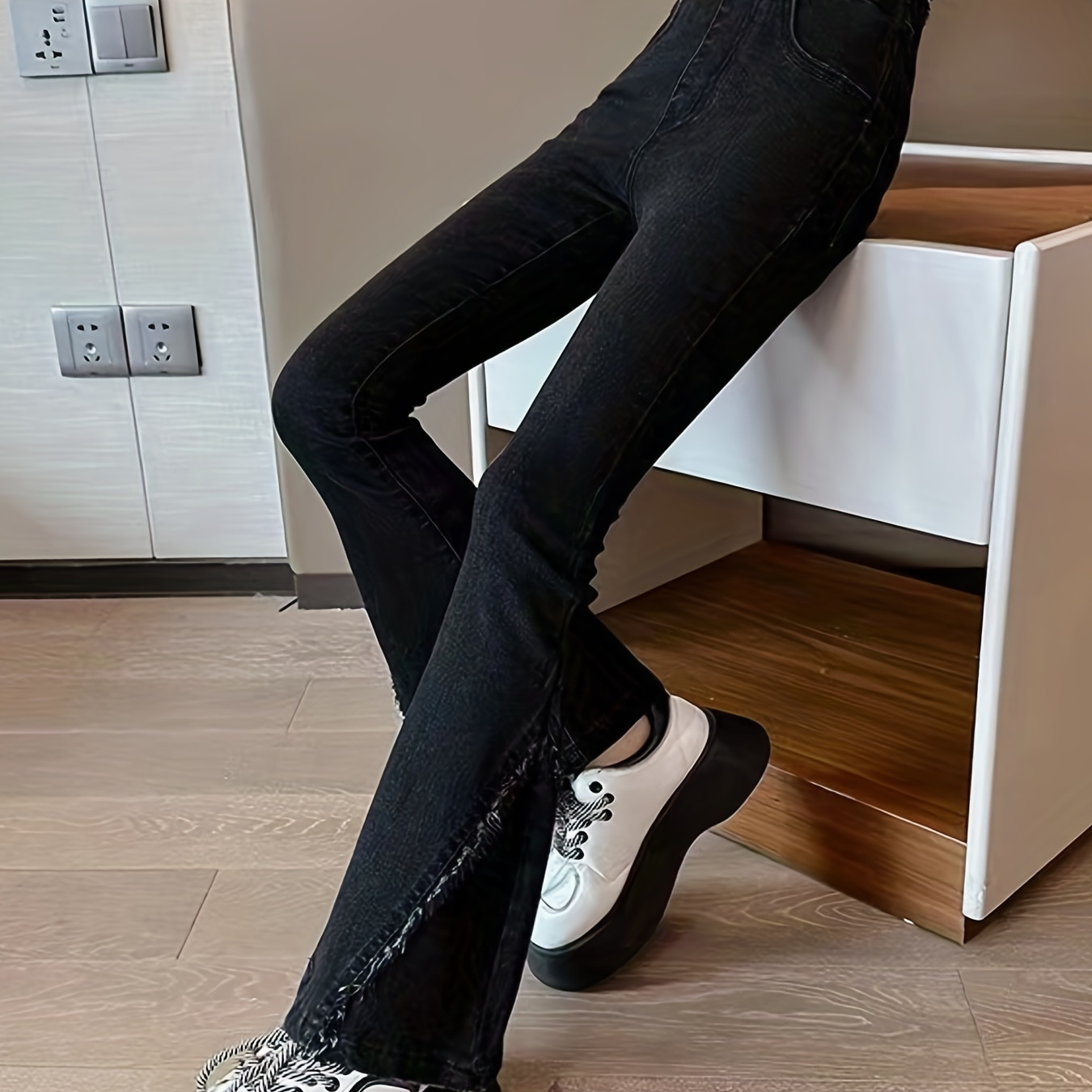 Girl's Trendy Solid Textured Flare Pants Elastic Waist Slim - Temu Canada