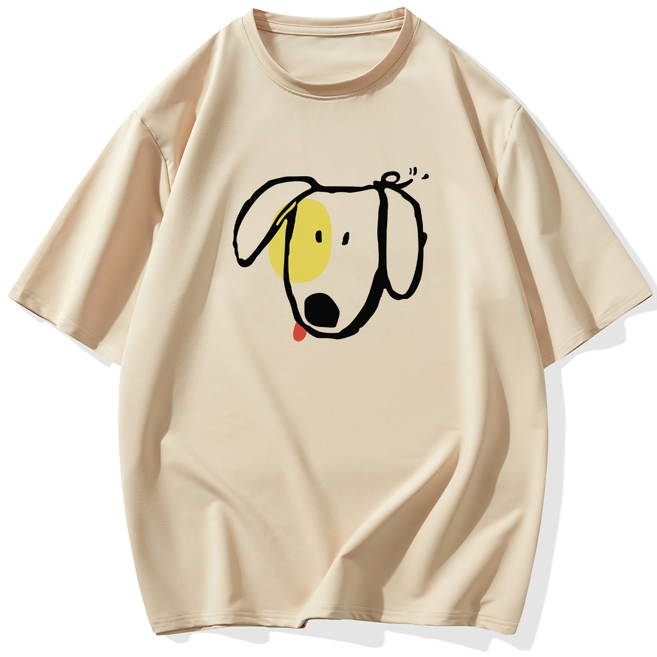 

Men's Plus Size Dog Print Stretch T-shirt, Oversized Short Sleeve Tops For Spring Summer, Causal Loose Clothing For Big And Tall Guys