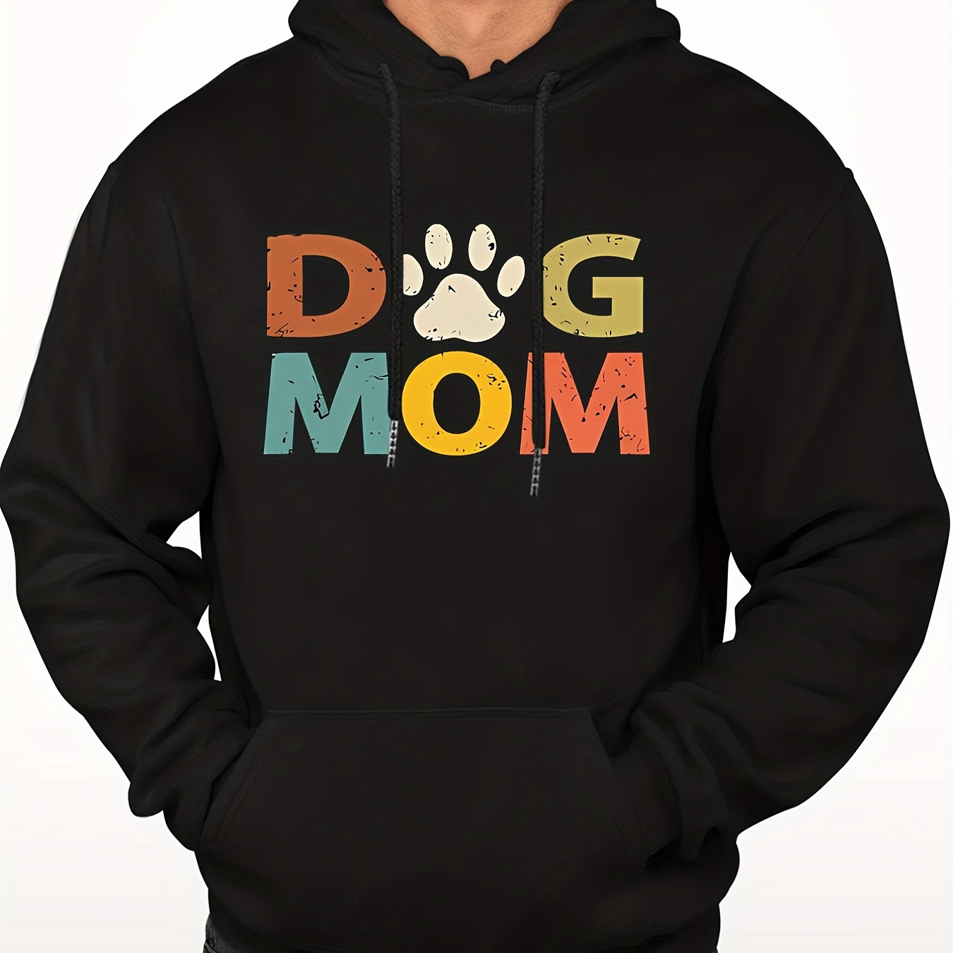 

Dog Mom Print Hoodie, Hoodies For Men, Men's Casual Graphic Design Pullover Hooded Sweatshirt With Kangaroo Pocket Streetwear For Winter Fall, As Gifts