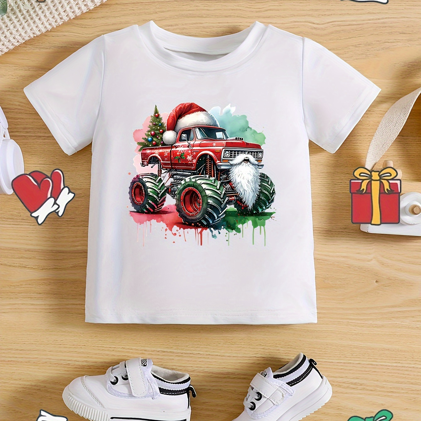 

Boys' Summer Sleeve "christmas " T-, Round , Polyester , Pattern, Regular Fit, , For Infants