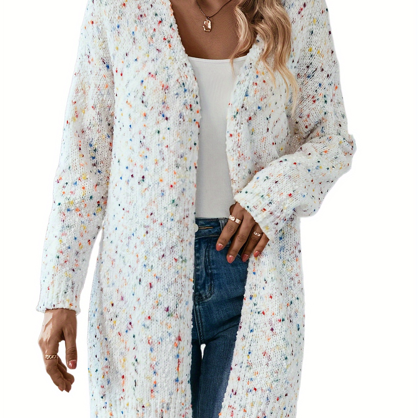 

Plus Size Colorful Polka Dot Cardigan, Casual Long Sleeve Open Front Cardigan, Women's Plus Size clothing