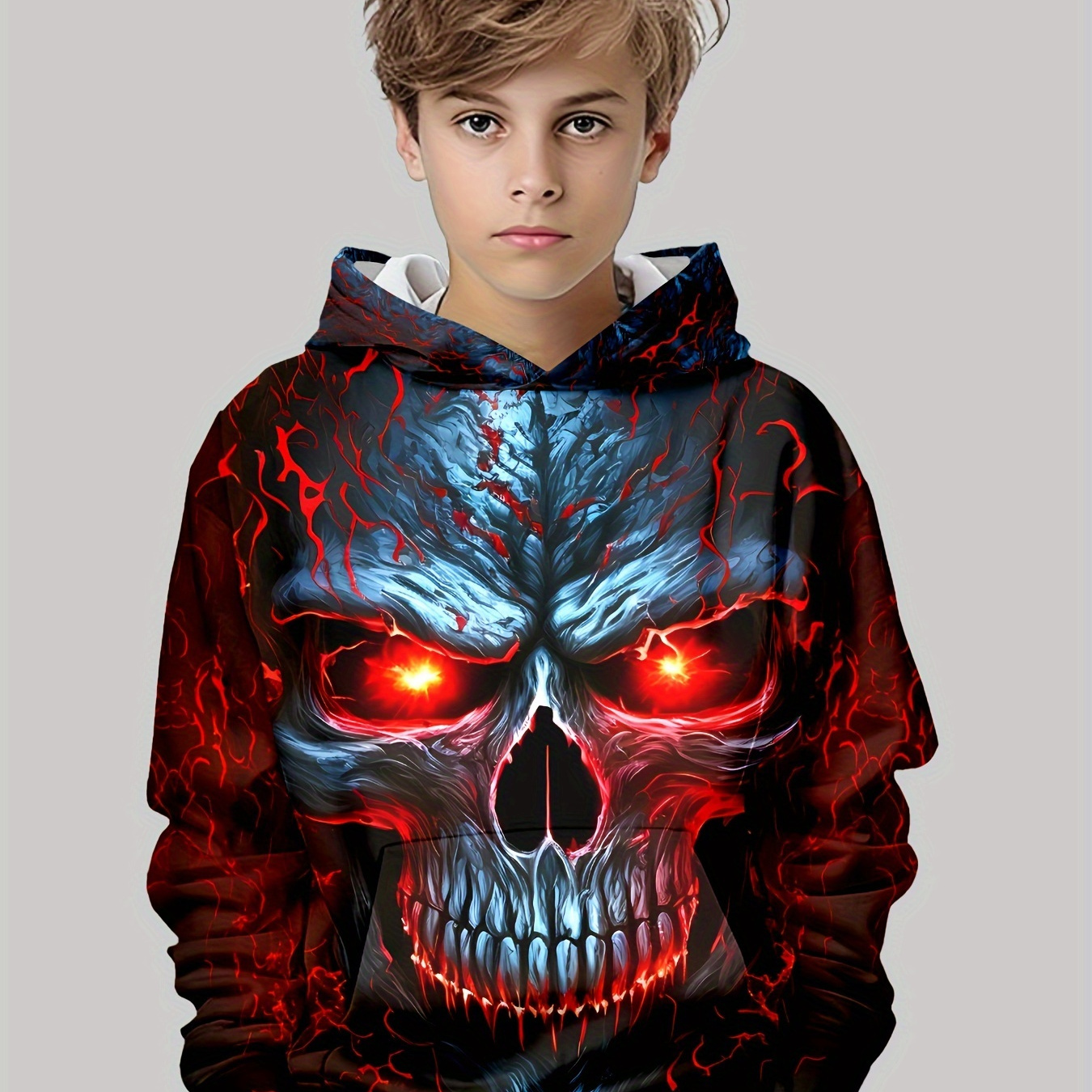 

Scary Skull 3d Print Boys Long Sleeve Hoodie, Stay Stylish And Cozy Sweatshirt - Perfect Spring Fall Essential For Your Fashionista!