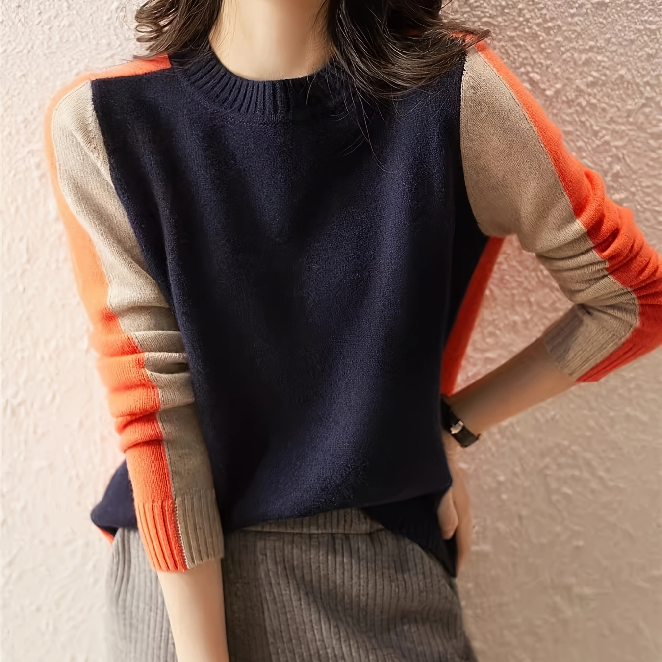 

Women's Casual Crew Neck Knit Sweater, Viscose Long Sleeve Pullover With Medium Stretch For All , Casual Wear Knit|slim Fit Design|polyester Mix, Cute Sweaters