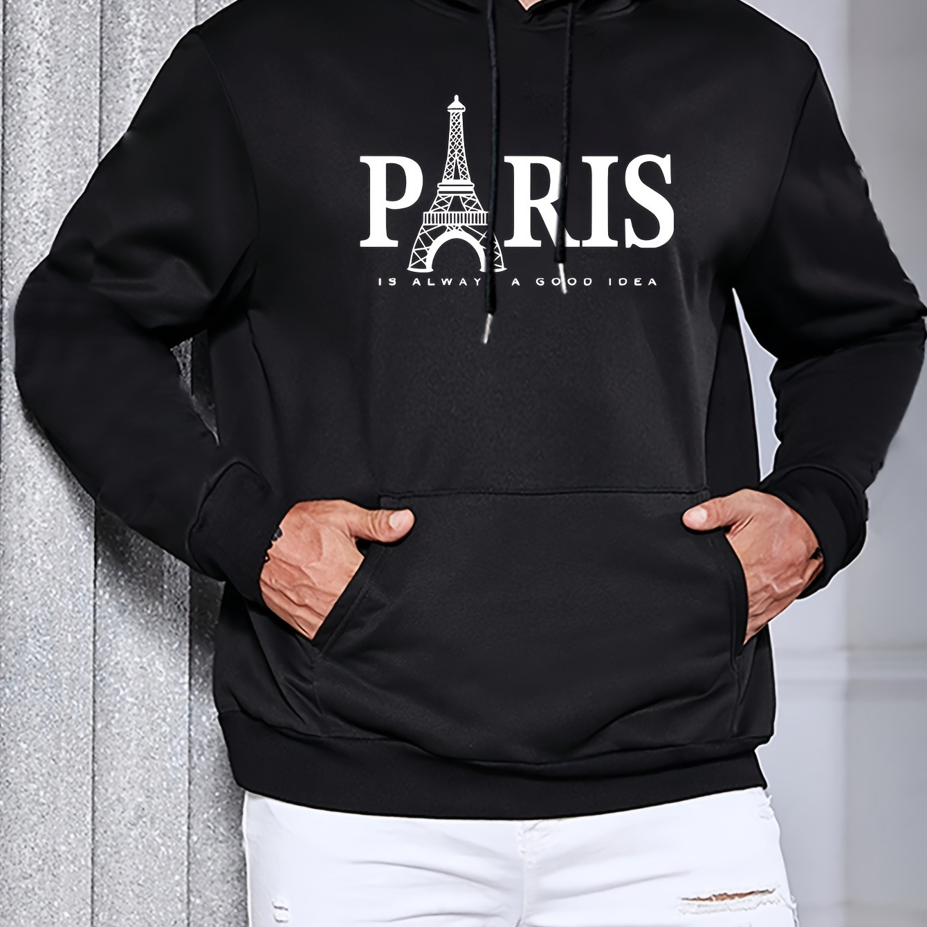 

Sweat à capuche à manches longues pour homme PARIS Creative Print, sweat-shirt à capuche chaud en avec poche , haut décontracté confortable et polyvalent pour et l'hiver