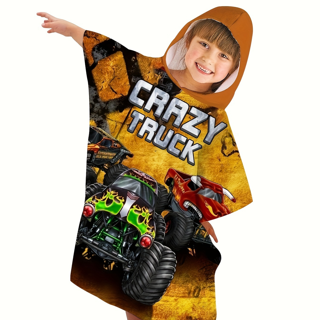 

1pc Crazy Truck Pattern Multifunctional Cloak Bath Towel, Absorbent Seaside Swimming Robes, Can Be Used After Bathing