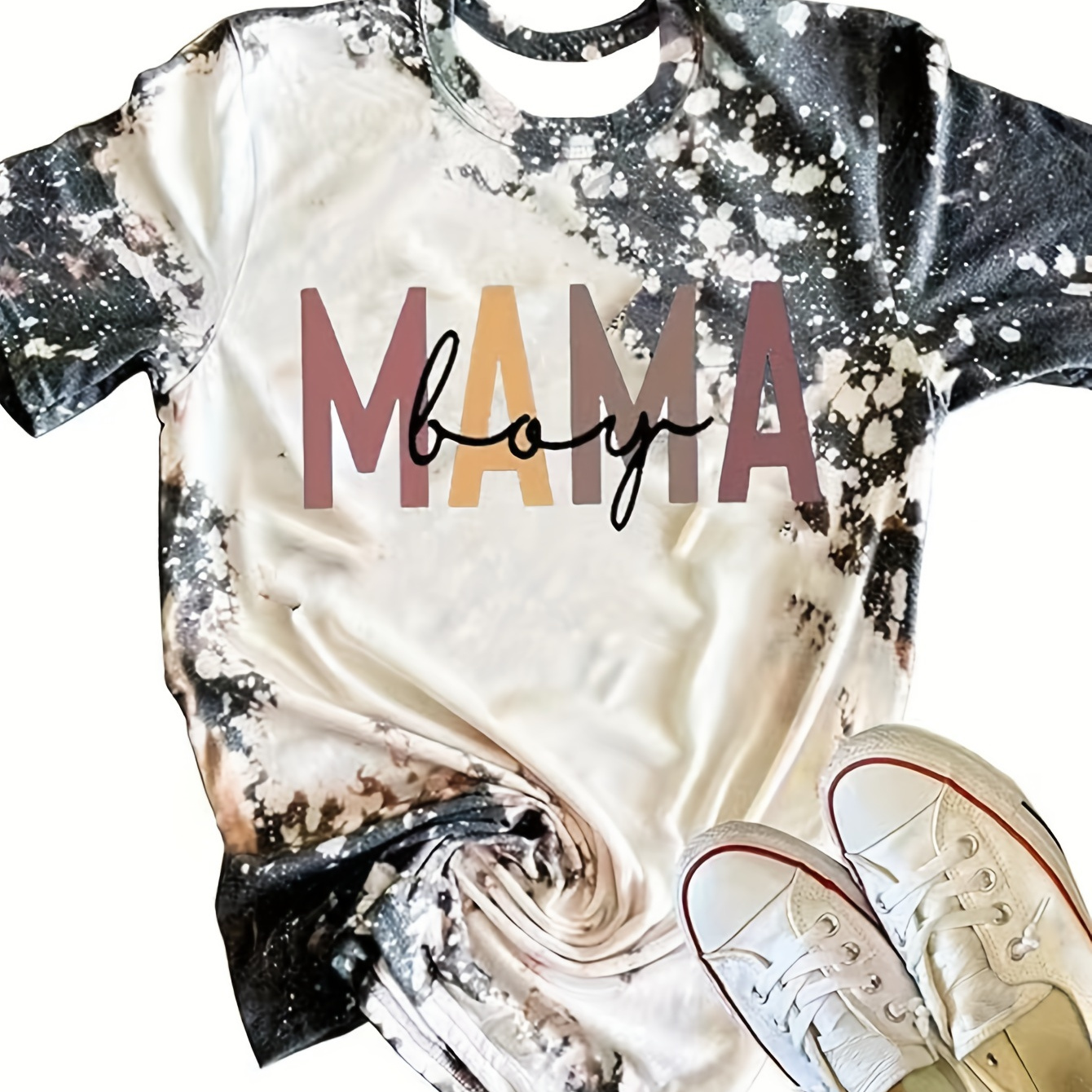 

Mama Print T-shirt, Elegant Short Sleeve Crew Neck Top For Spring & Summer, Women's Clothing