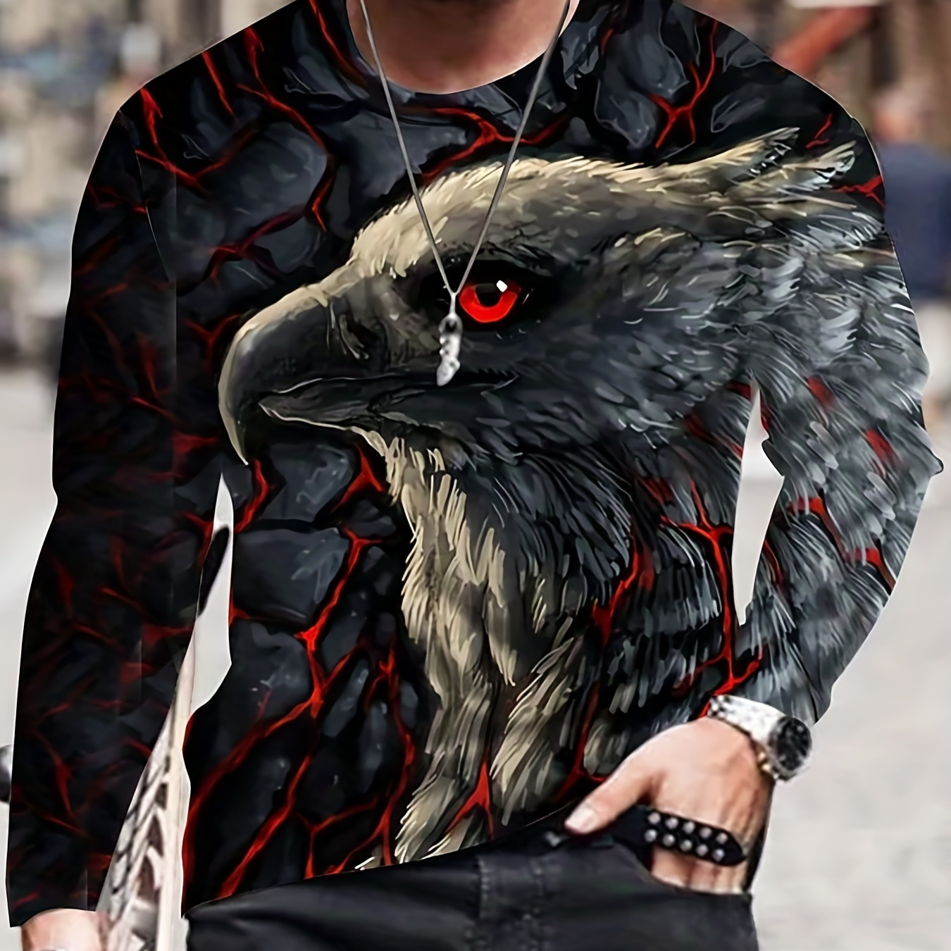 

Men's 3d Eagle Print Long Sleeve Graphic Tee - Breathable And Comfortable Loungewear Top