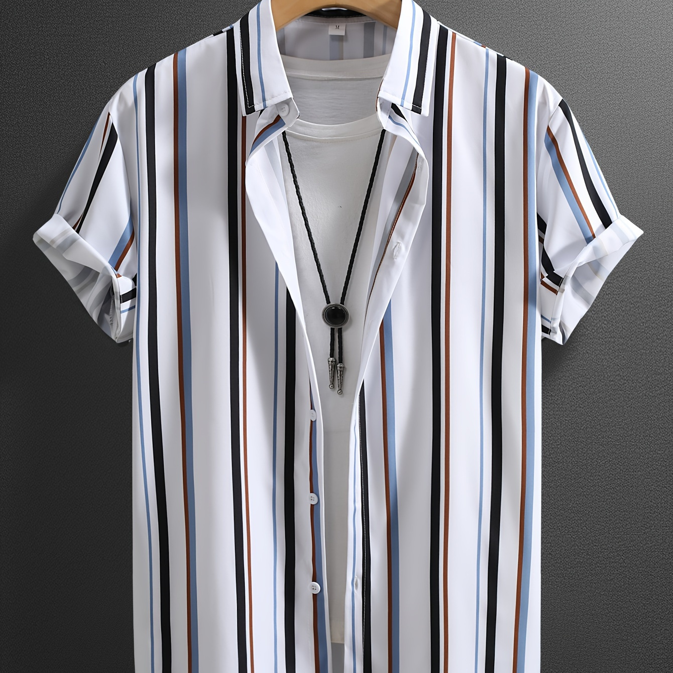 

Chemise à Rayures pour Homme à Manches Courtes et Col , Chemise Décontractée à Boutons pour l'Été et les Vacances en Station Balnéaire